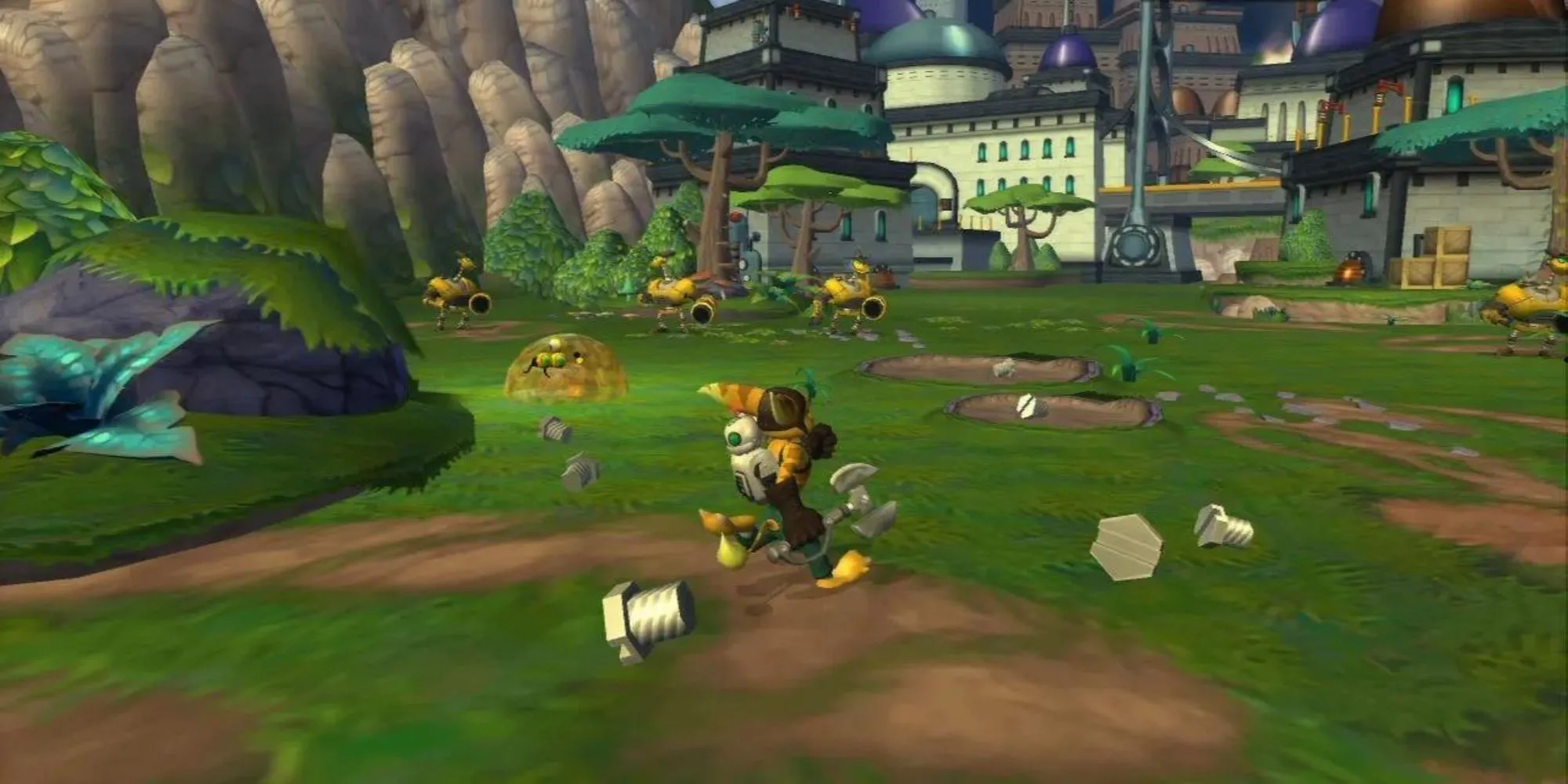 Nhân vật Ratchet và Clank trong một cảnh chiến đấu của game trên PS2