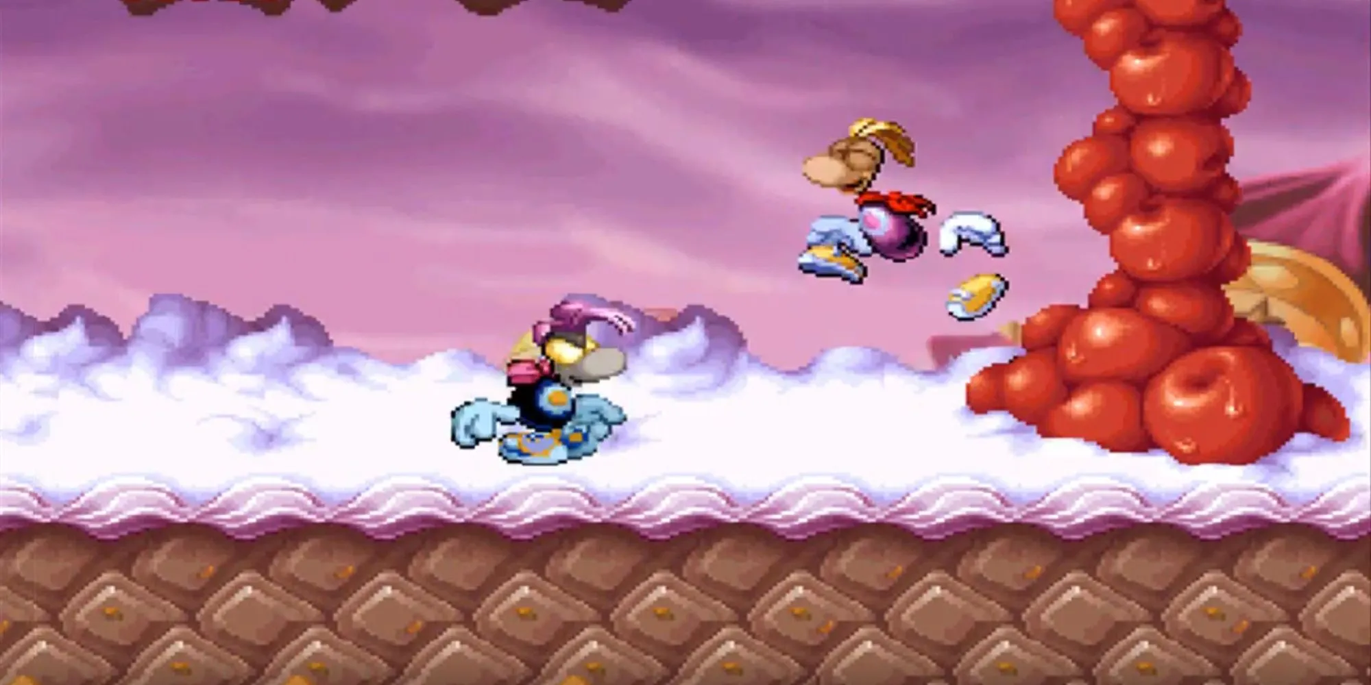 Nhân vật Rayman trong màn chơi Lâu đài Kẹo đầy màu sắc của bản game gốc