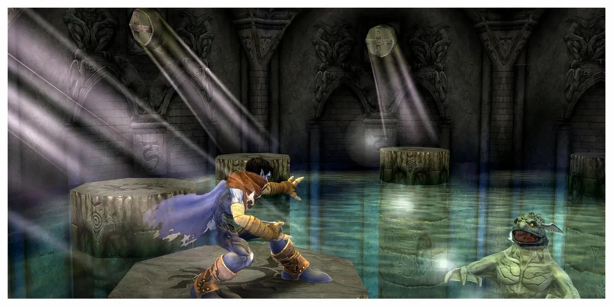 Nhân vật Raziel với đôi cánh rách và thanh Soul Reaver trong Legacy of Kain, một ma cà rồng trở thành hồn ma báo thù
