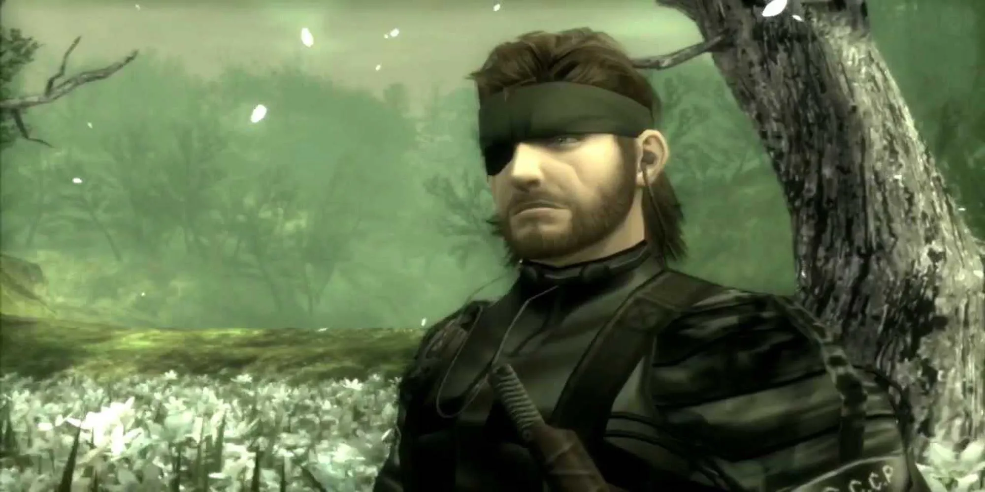 Nhân vật Snake trong bộ trang phục chiến đấu giữa rừng rậm của Metal Gear Solid 3: Snake Eater