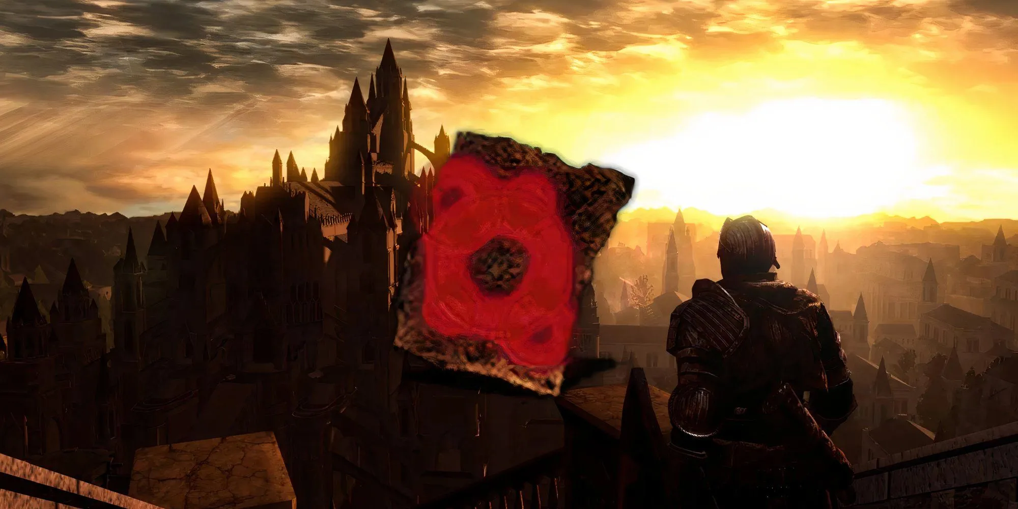Nhân vật trong Dark Souls 1 đang được bao bọc bởi hào quang đỏ của phép Power Within, tăng cường sức mạnh nhưng mất máu từ từ