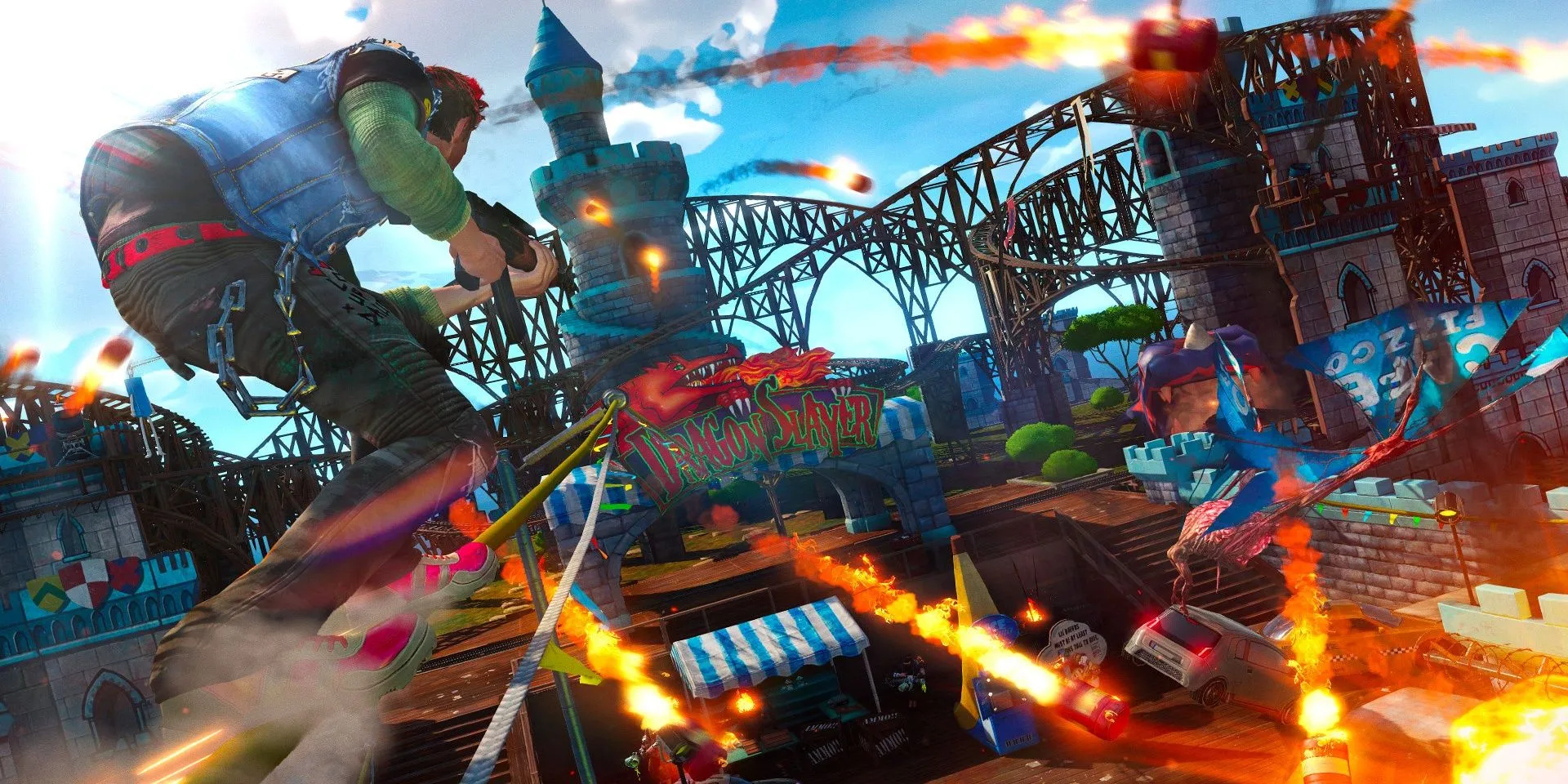 Nhân vật trượt trên đường ray trong Sunset Overdrive