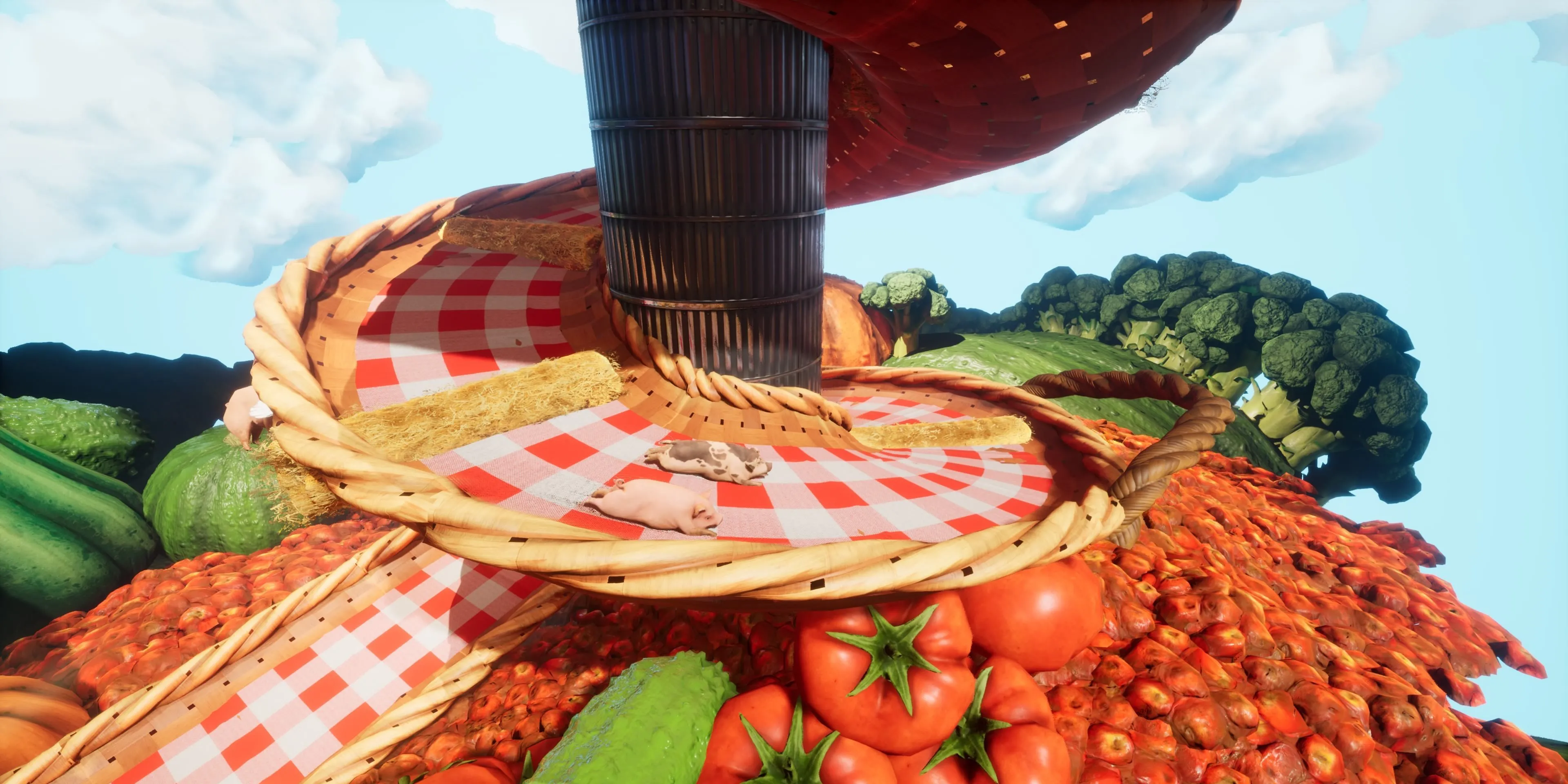 Nhiệm vụ phụ Farmlife trong game Split Fiction với hình dạng lợn
