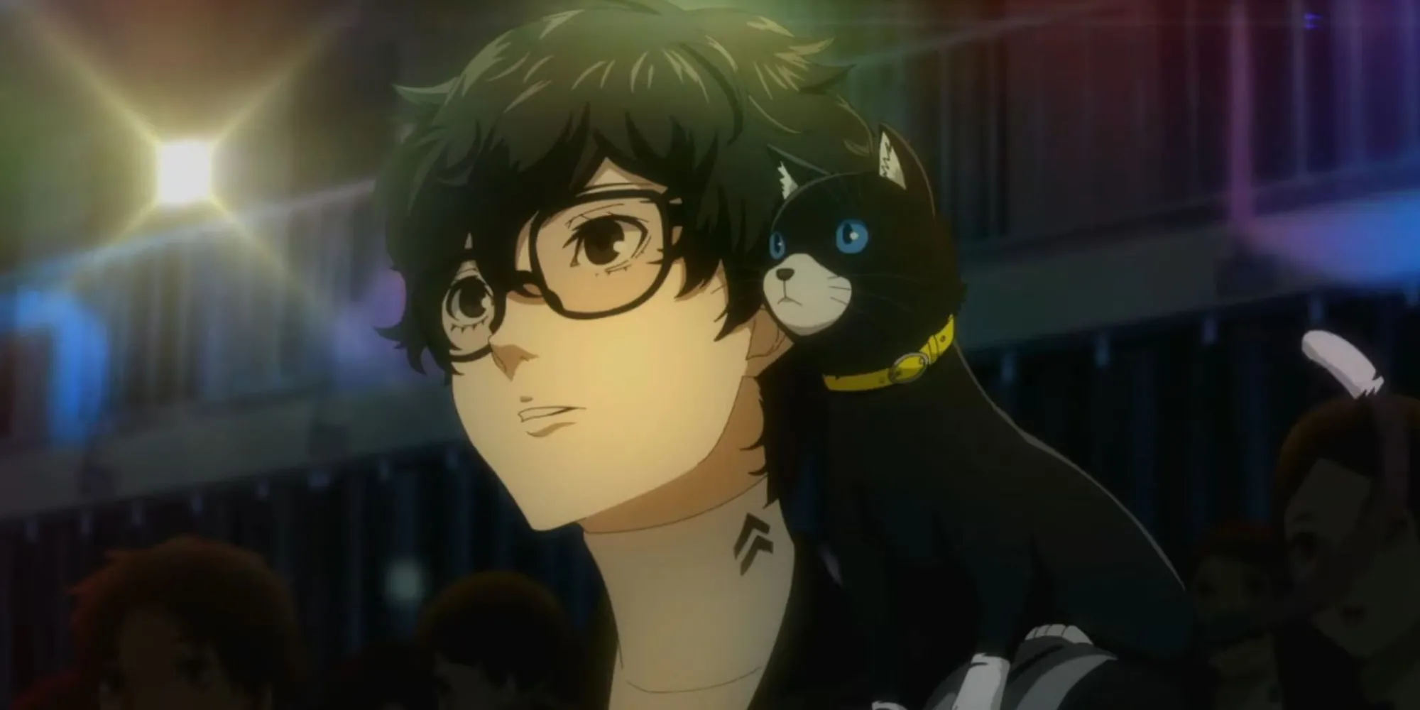 Nhóm Phantom Thieves trong một phân cảnh anime cutscene đầy phong cách của Persona 5.