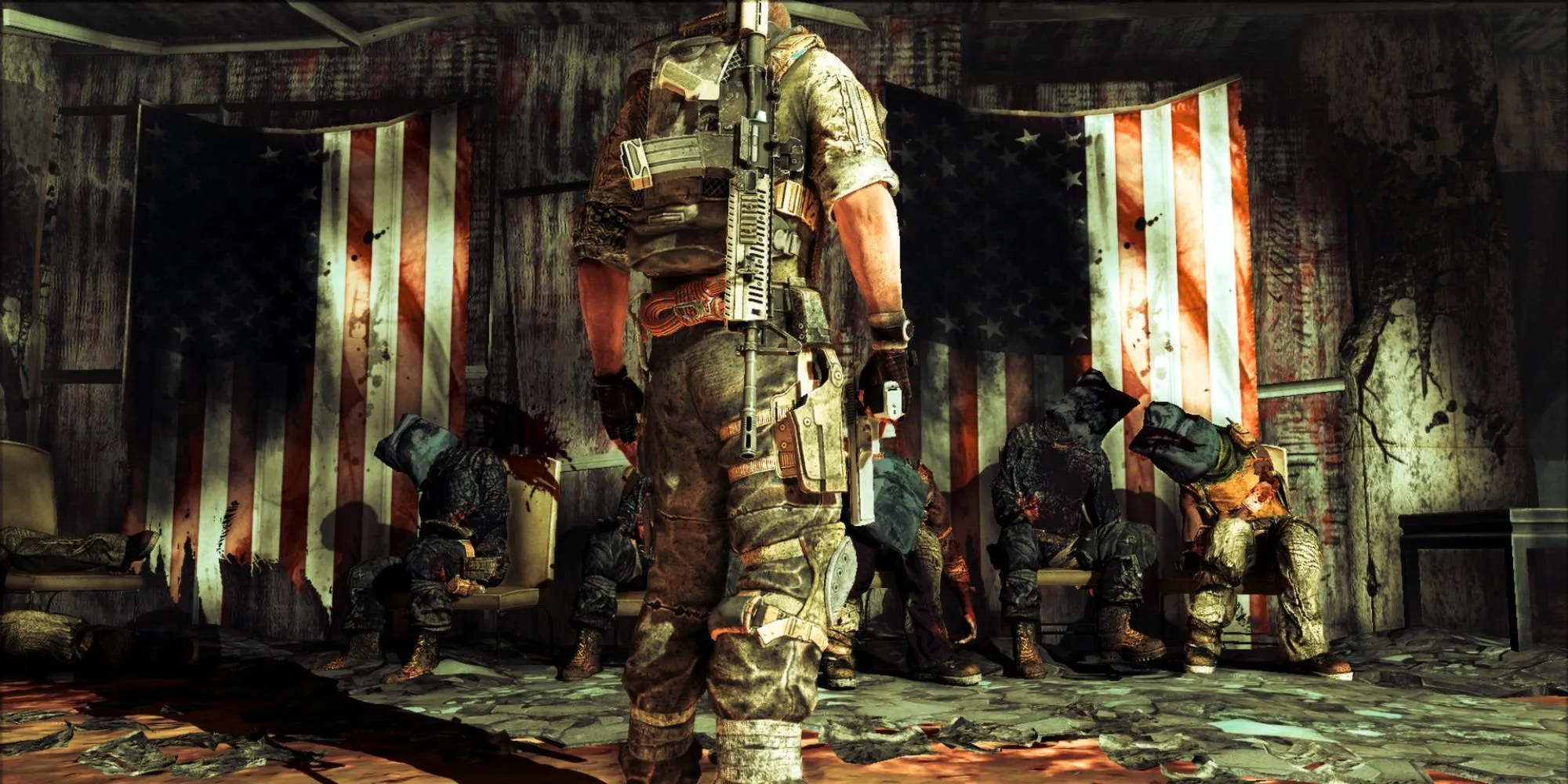 Những người lính bị bắt giữ trong một căn phòng đổ nát ở Spec Ops: The Line
