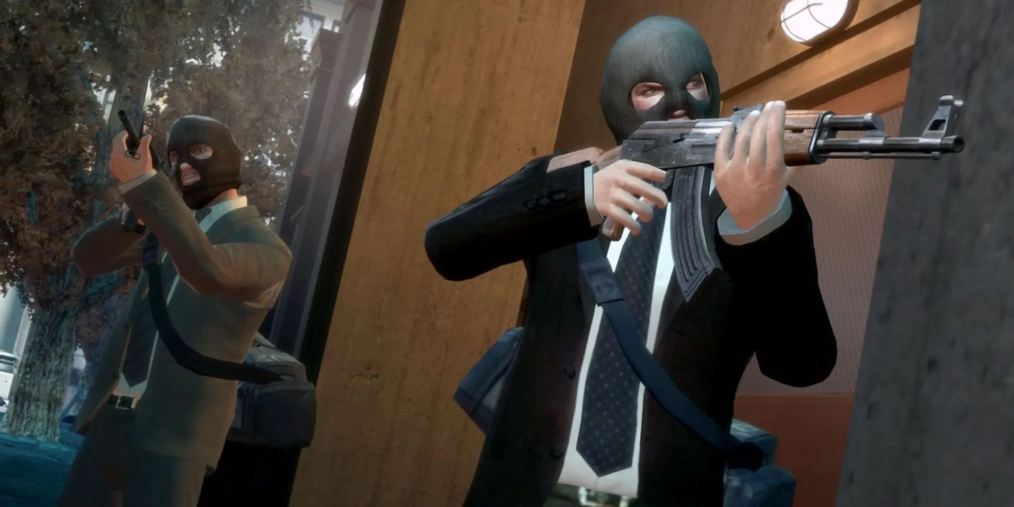 Niko và anh em McReary trong vụ cướp ngân hàng ở nhiệm vụ Three Leaf Clover GTA 4