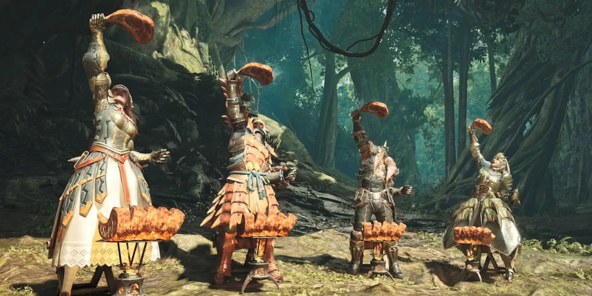 Nướng thịt trên bếp BBQ di động trong Monster Hunter Wilds để nhận buff