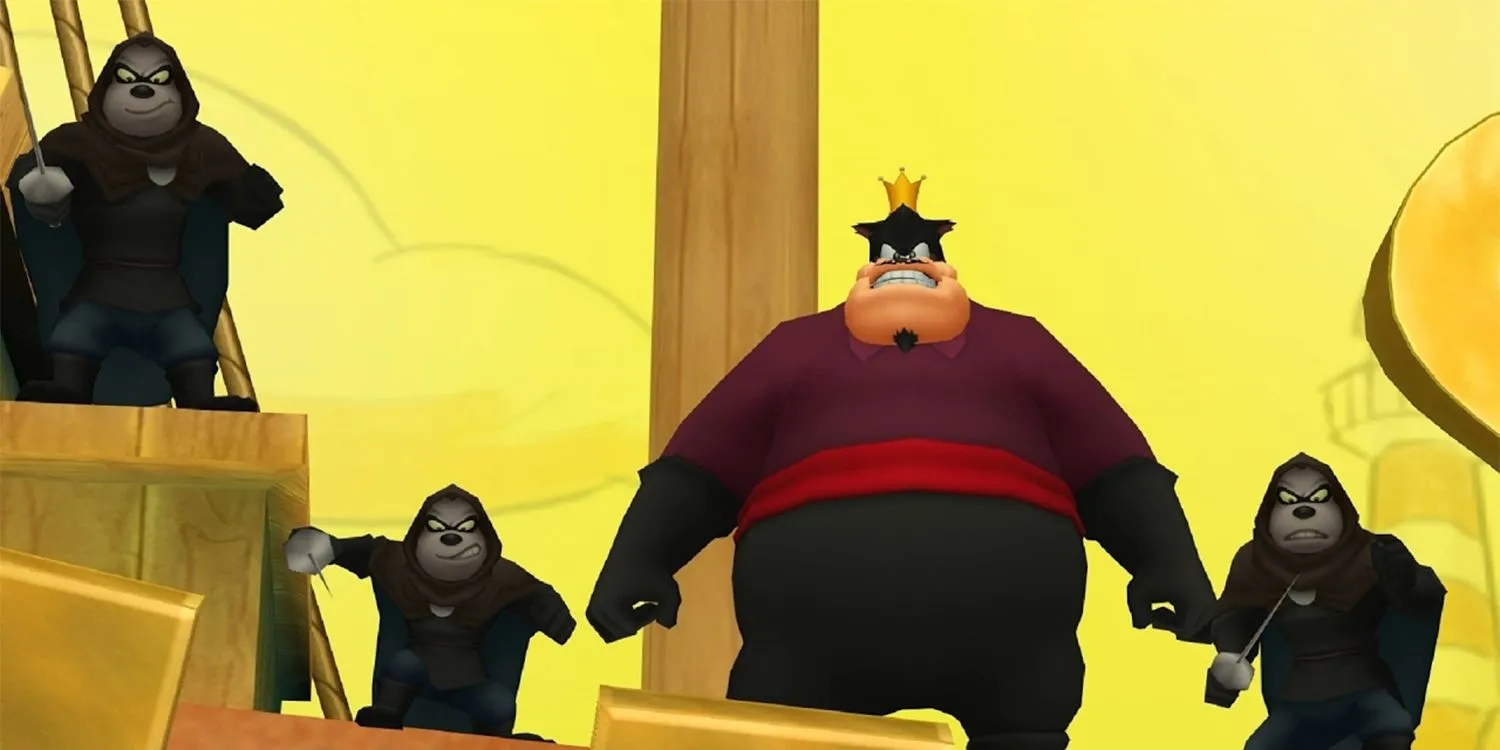 Pete và băng Beagle Boys trong Country of the Musketeers ở Kingdom Hearts Dream Drop Distance.