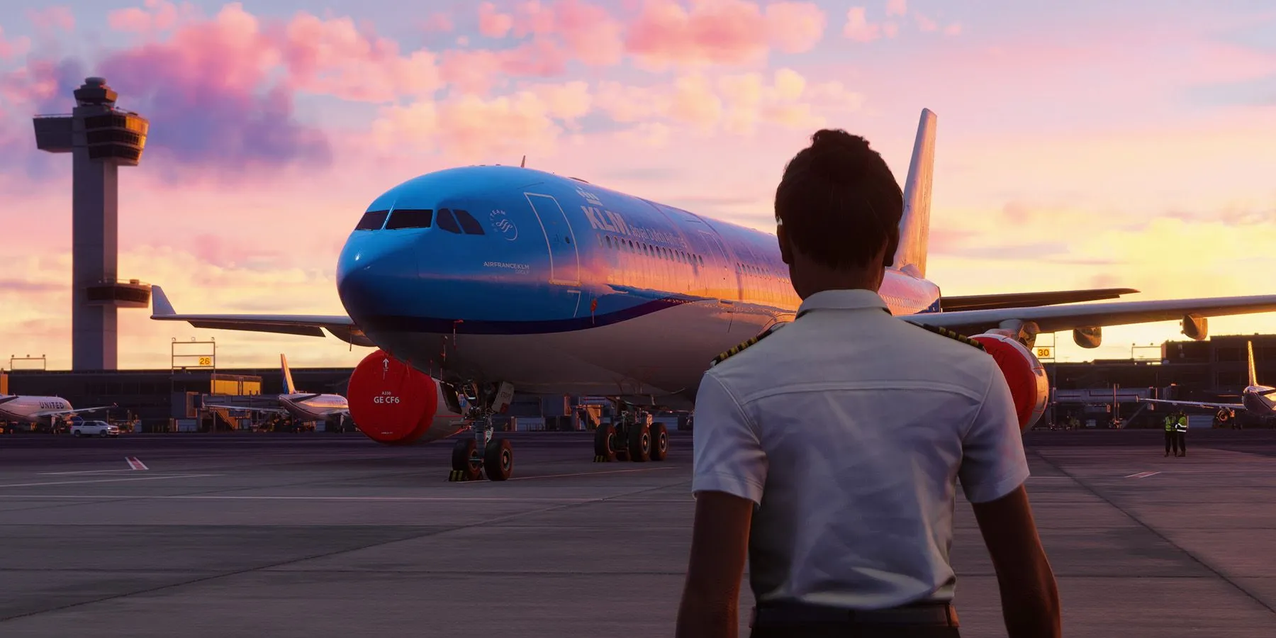 Phi công nhìn ra máy bay từ cửa sổ buồng lái trong Microsoft Flight Simulator 2024