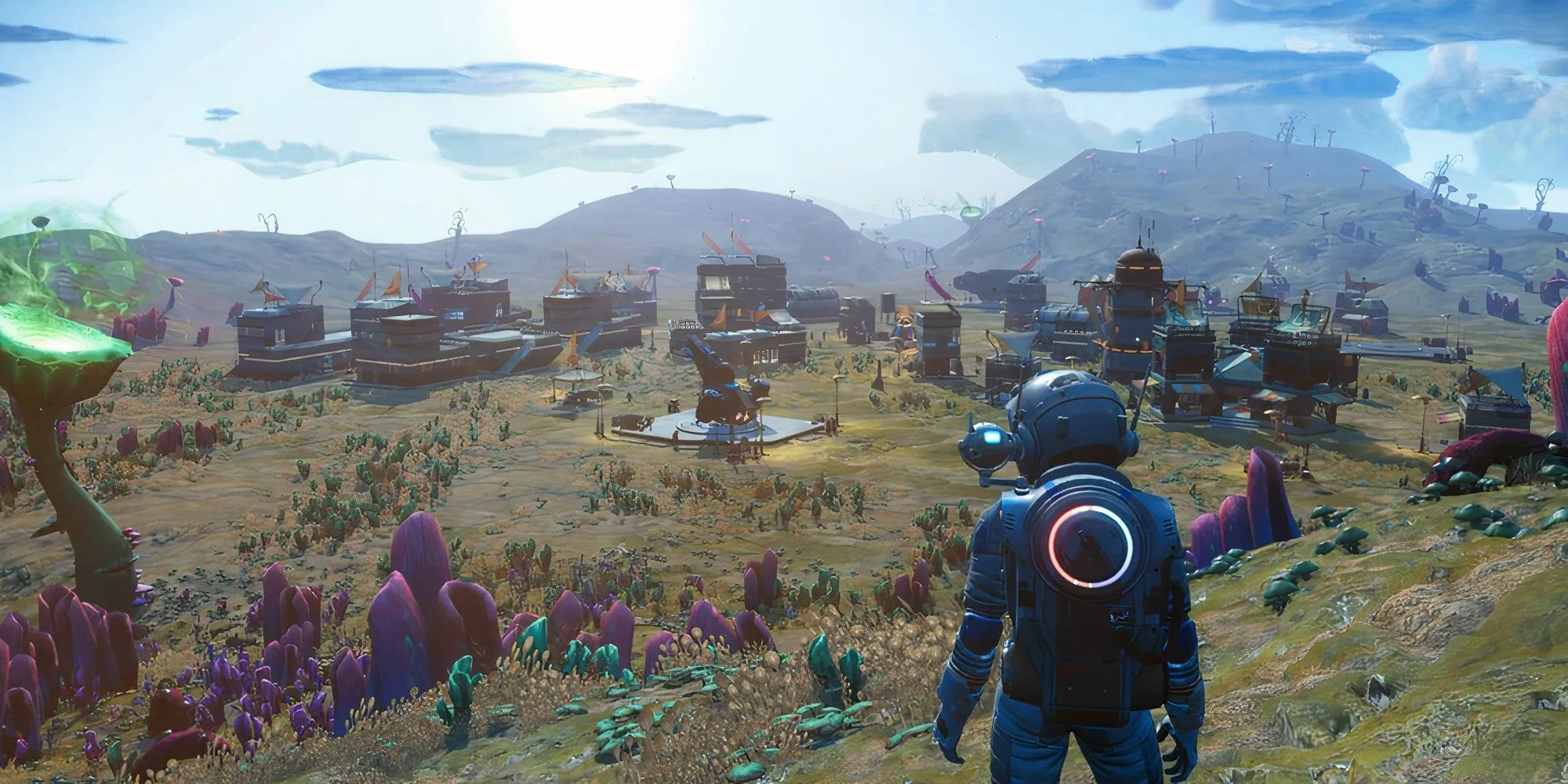 Phi thuyền bay trên một hành tinh đầy màu sắc trong No Man's Sky