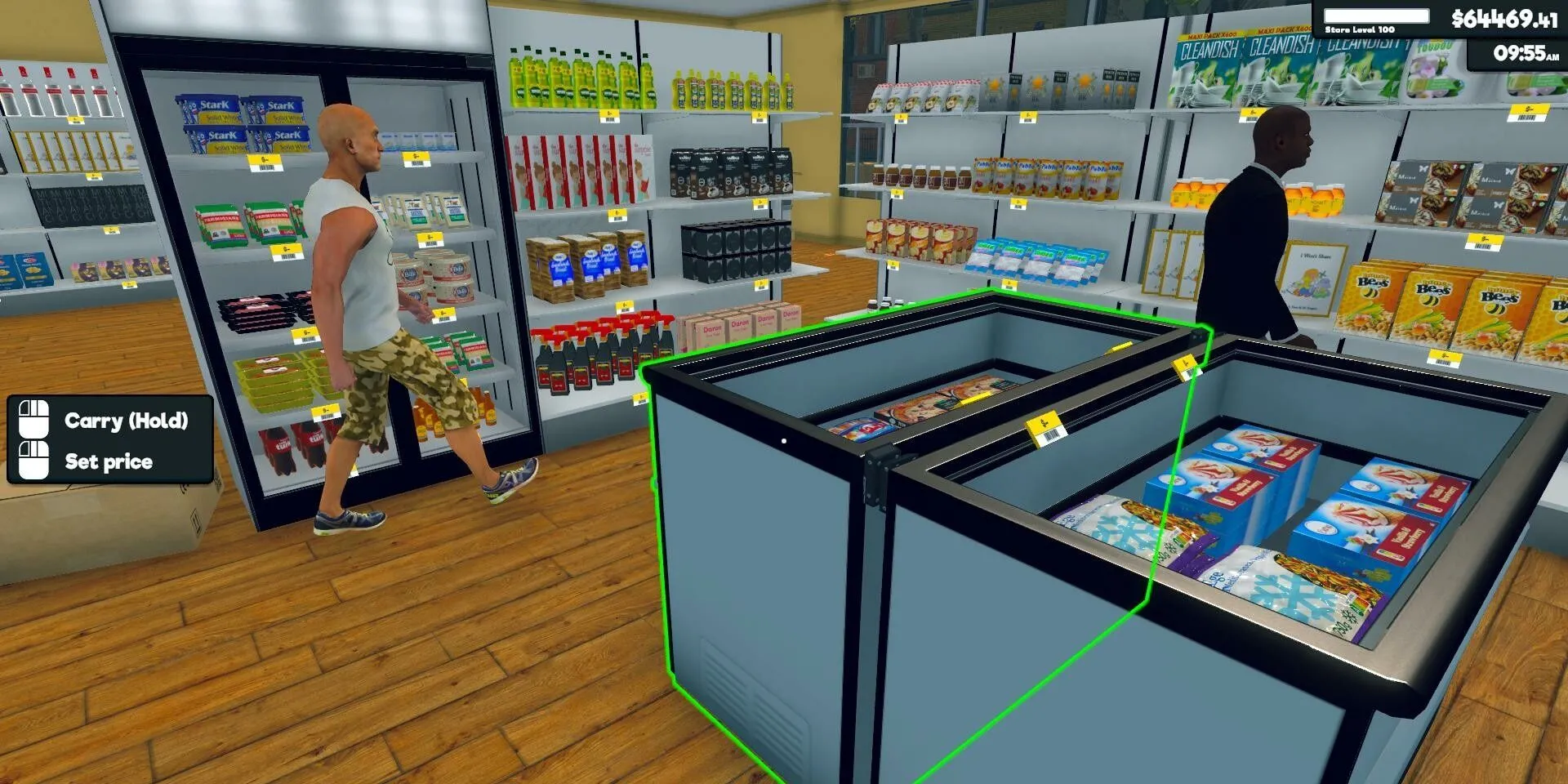 Sắp xếp quầy kệ hàng hóa trong game mô phỏng Supermarket Simulator