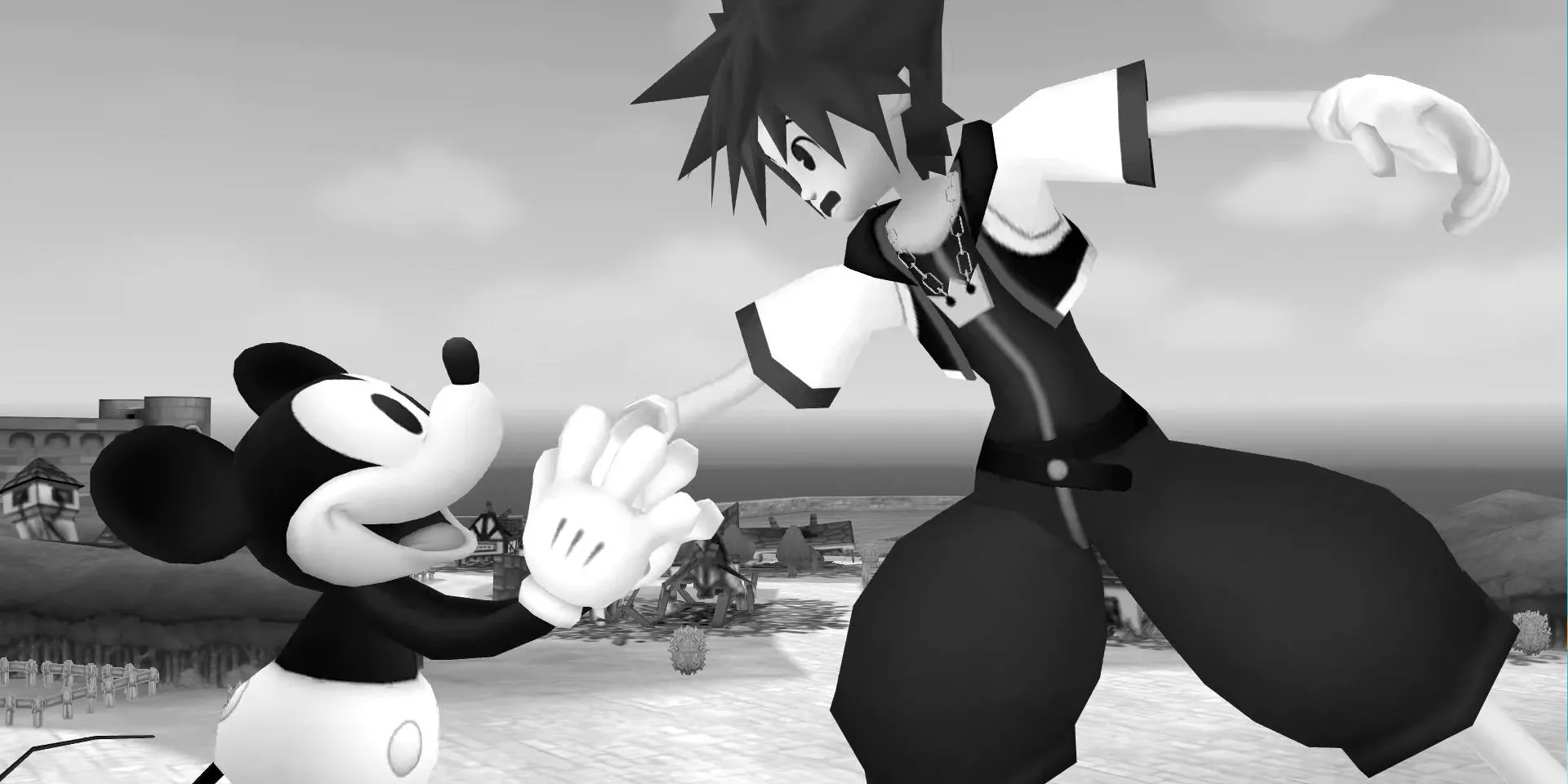 Sora, Donald và Goofy trong thế giới Timeless River của Kingdom Hearts 2 trên PS2