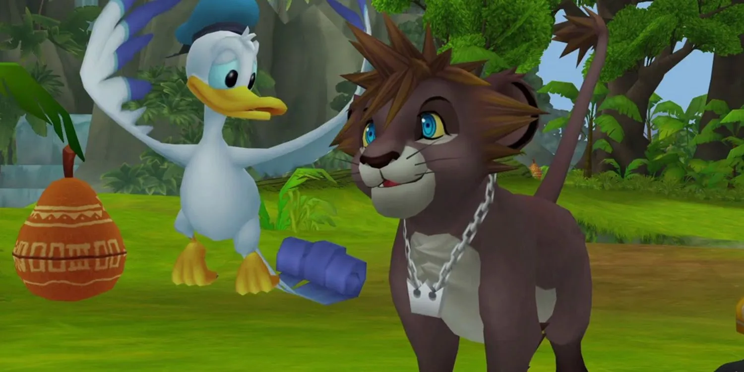 Sora trong hình dạng sư tử con tại Pride Lands trong Kingdom Hearts 2.