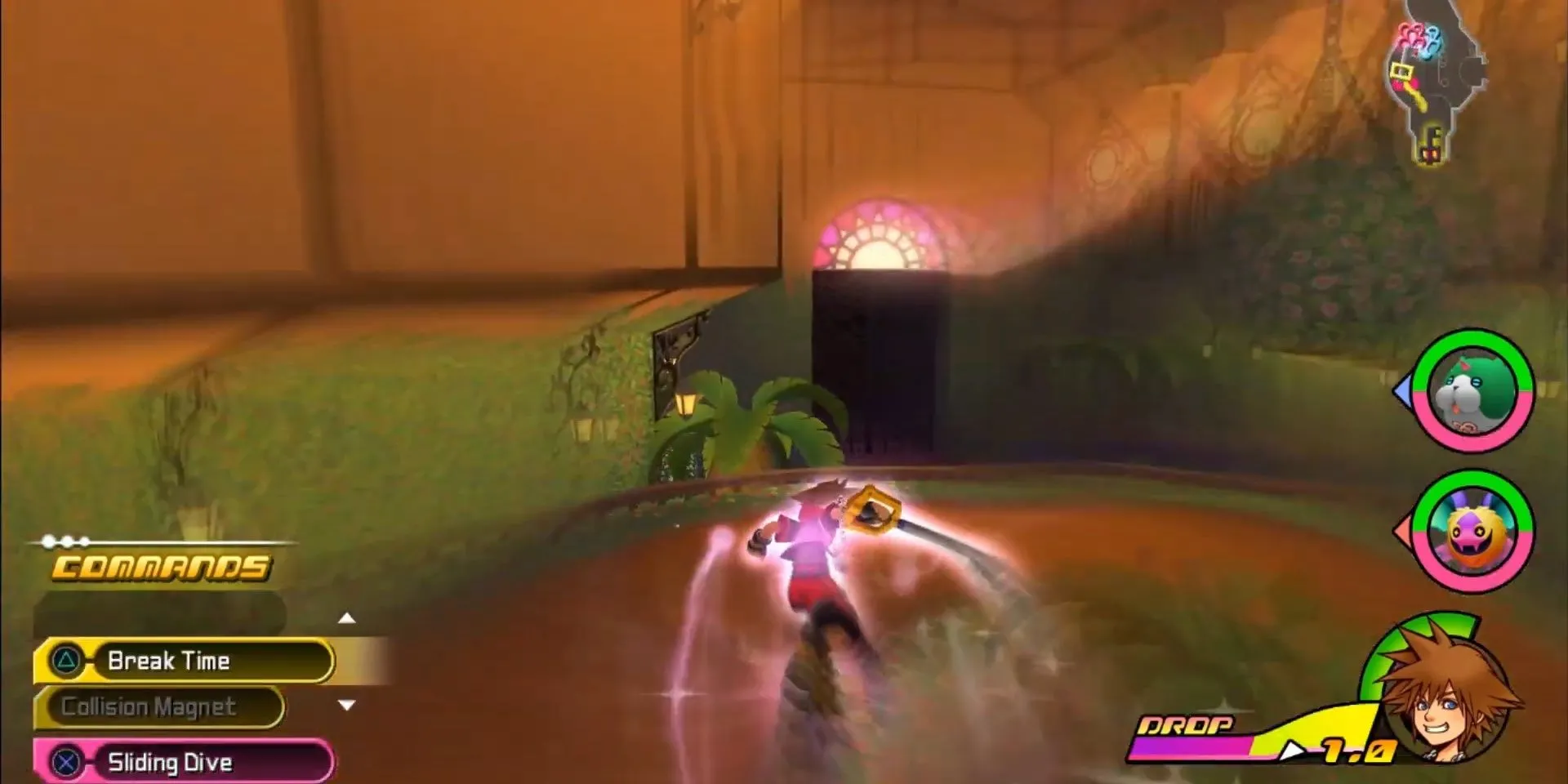 Sora trượt trên lan can điệu nghệ trong Kingdom Hearts 3D Dream Drop Distance