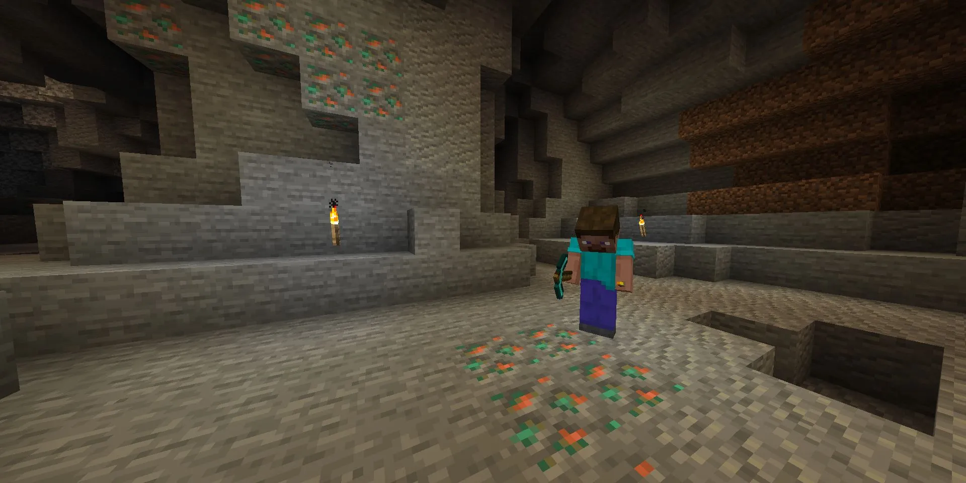 Steve khai thác quặng Đồng (Copper) mới trong Minecraft