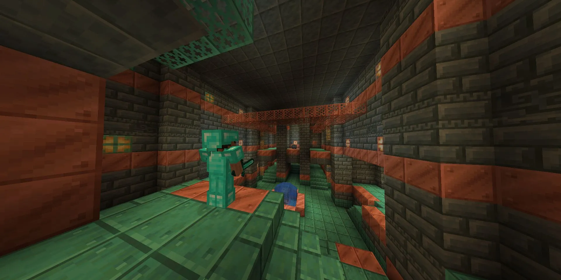 Steve trong phòng thử thách Trial Chamber mới ở Minecraft