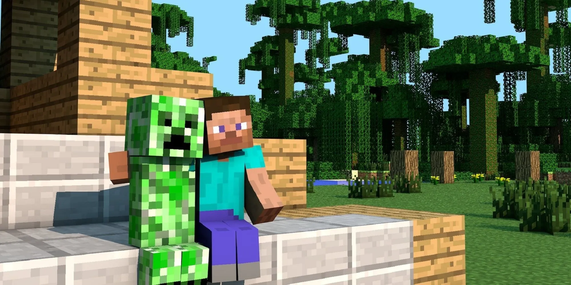 Steve và Creeper trong Minecraft, những nhân vật quen thuộc.