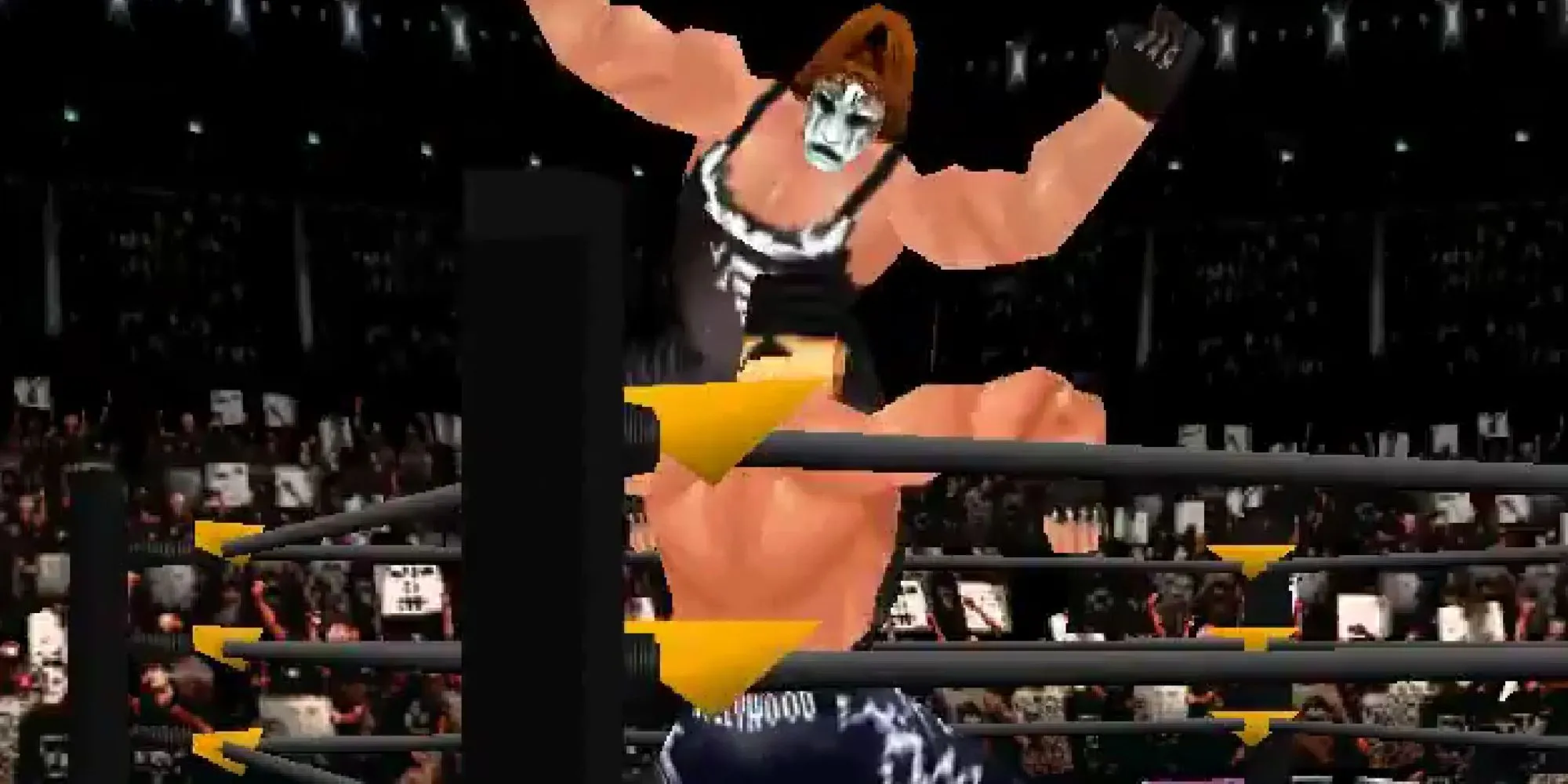 Sting thực hiện đòn Stinger Splash vào Hulk Hogan trong WCW/NWO Revenge