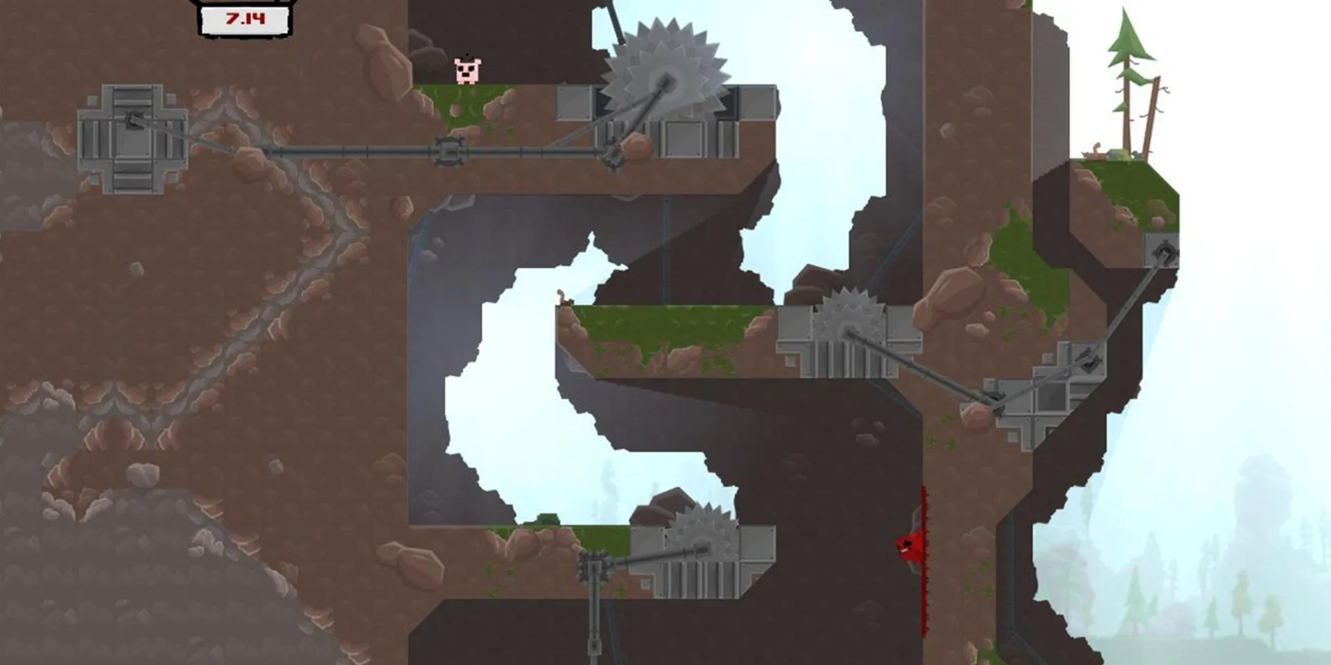 Super Meat Boy nỗ lực vượt chướng ngại vật để cứu Bandage Girl