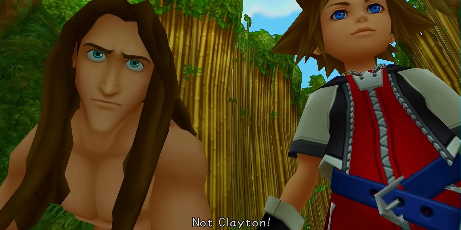 Tarzan và Sora trong thế giới Deep Jungle của tựa game Kingdom Hearts.