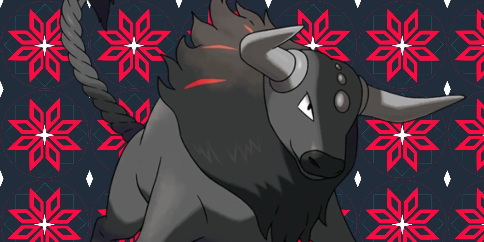 Tauros dạng Lửa, biến thể Paldea hệ Chiến đấu và Lửa, đứng trên nền trắng