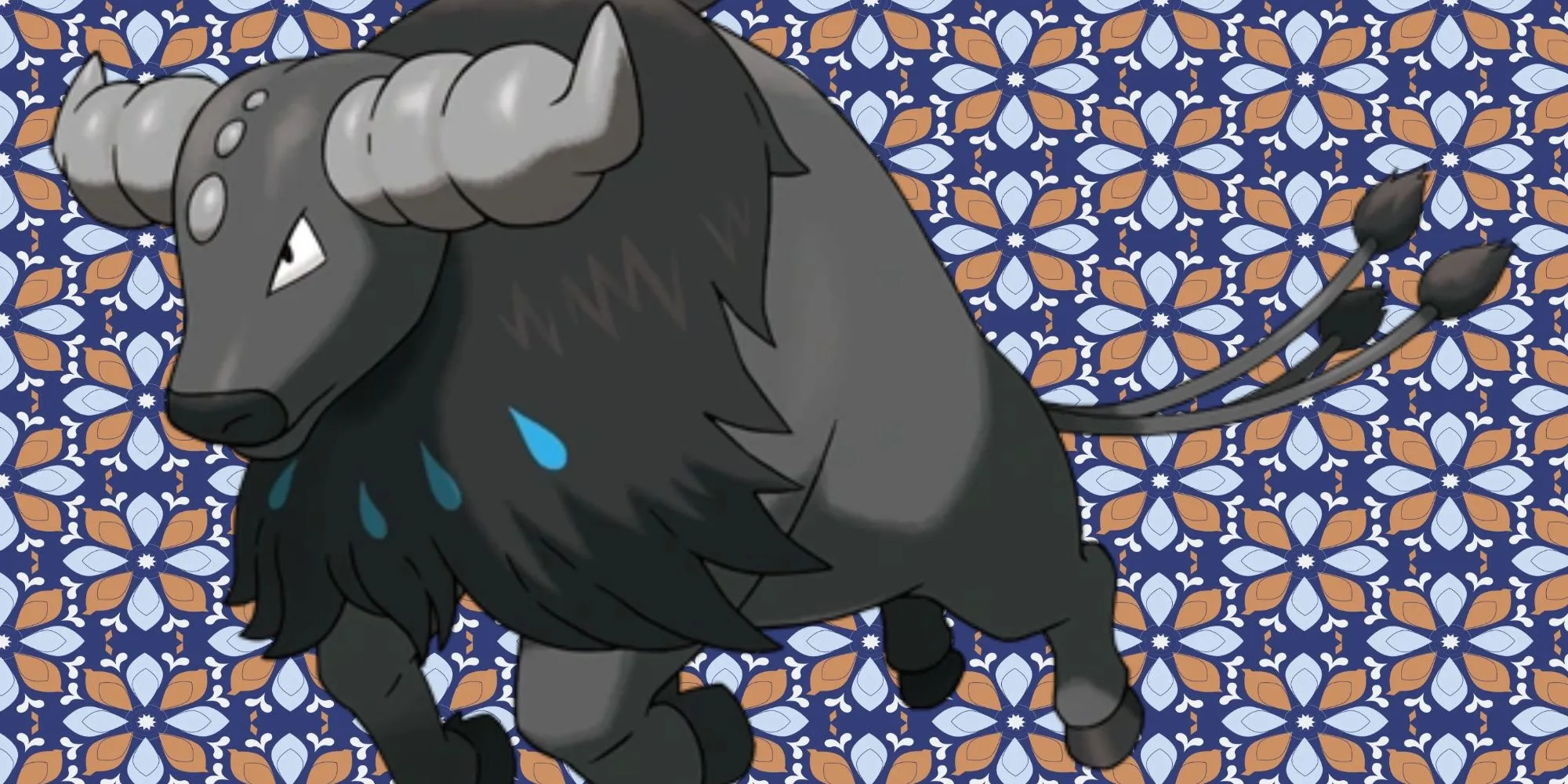 Tauros dạng Nước, biến thể Paldea hệ Chiến đấu và Nước, đứng trên nền trắng