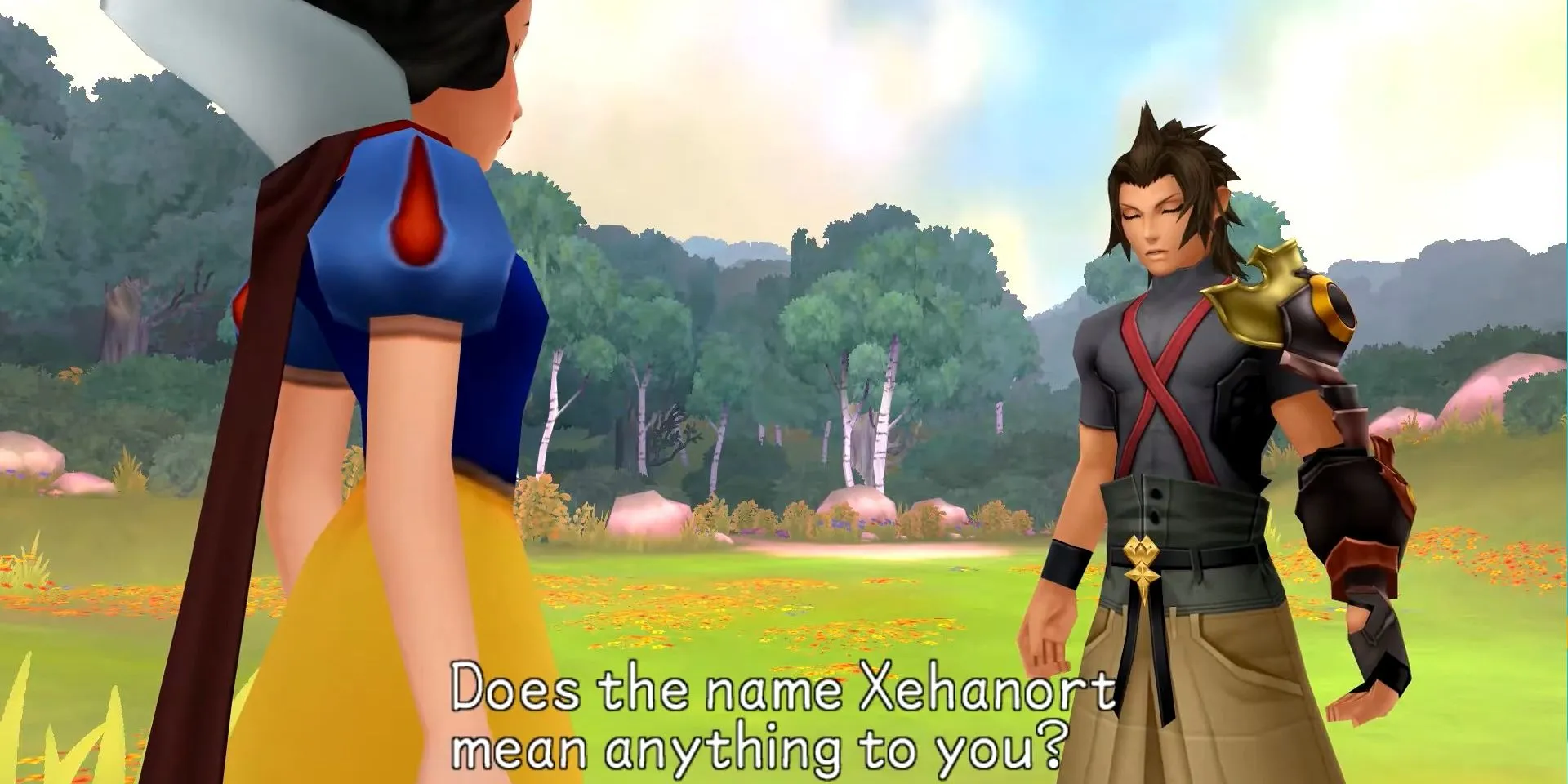 Terra gặp Bạch Tuyết tại Dwarf Woodlands trong Kingdom Hearts Birth By Sleep để hỏi về Xehanort.