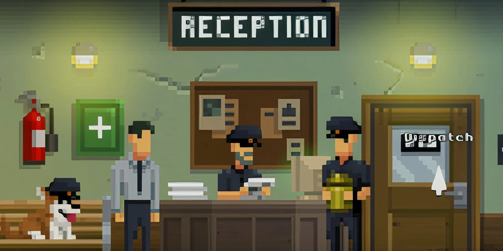 Thám tử Francis McQueen tương tác với nhân viên lễ tân trong The Darkside Detective