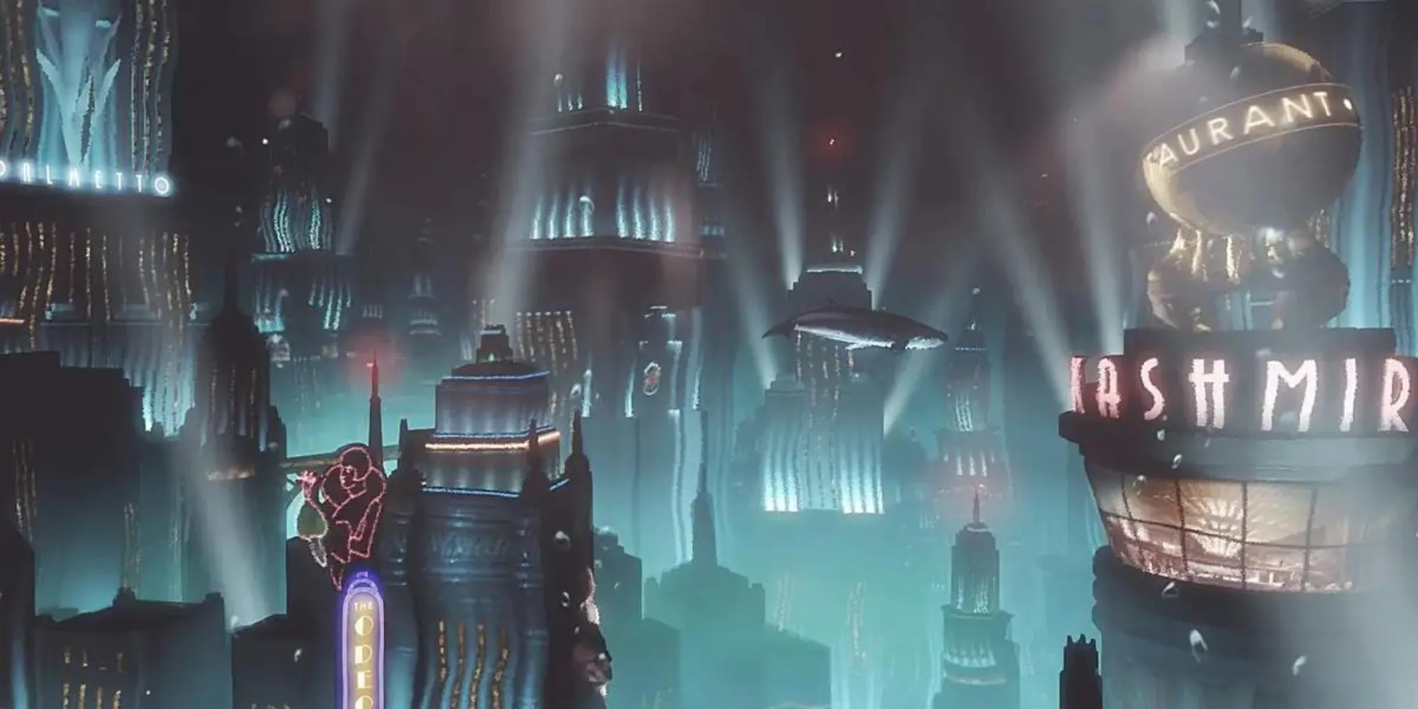 Thành phố dưới nước Rapture trong game Bioshock, một ví dụ điển hình của kiến trúc Art Deco trong một thế giới dystopia