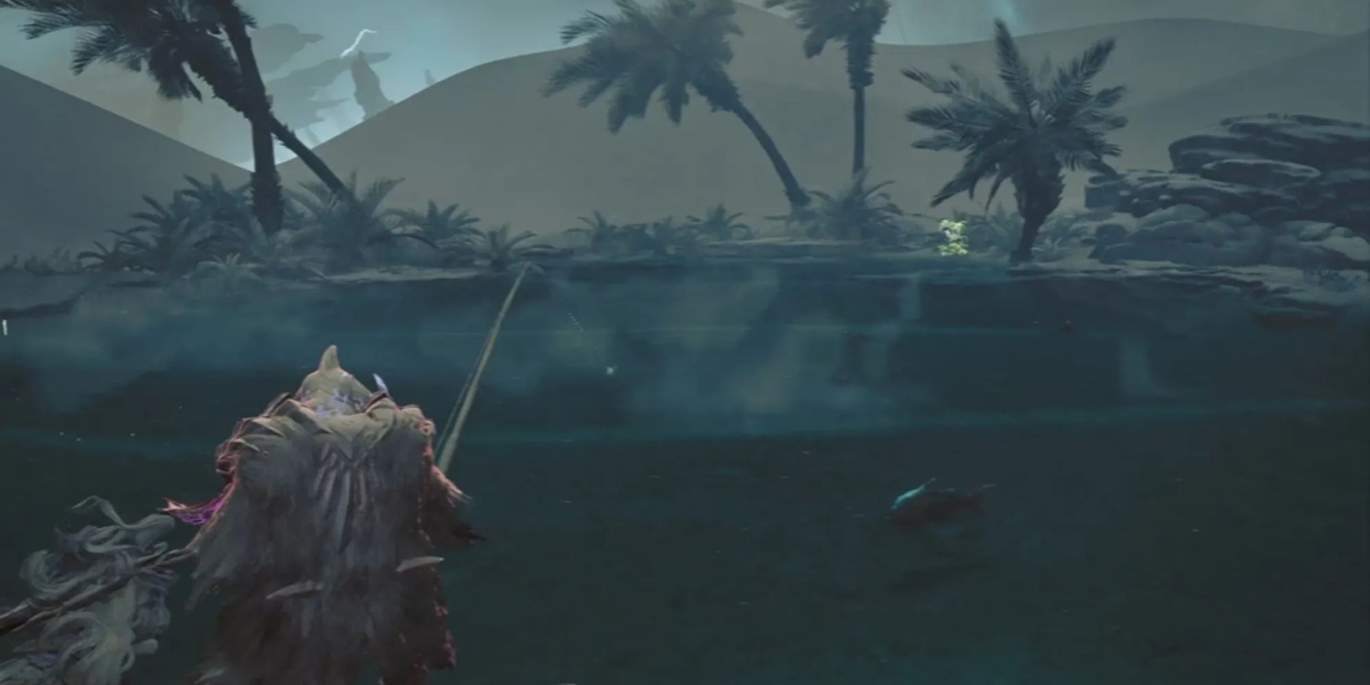 Thợ săn đang câu cá trong thế giới Monster Hunter Wilds