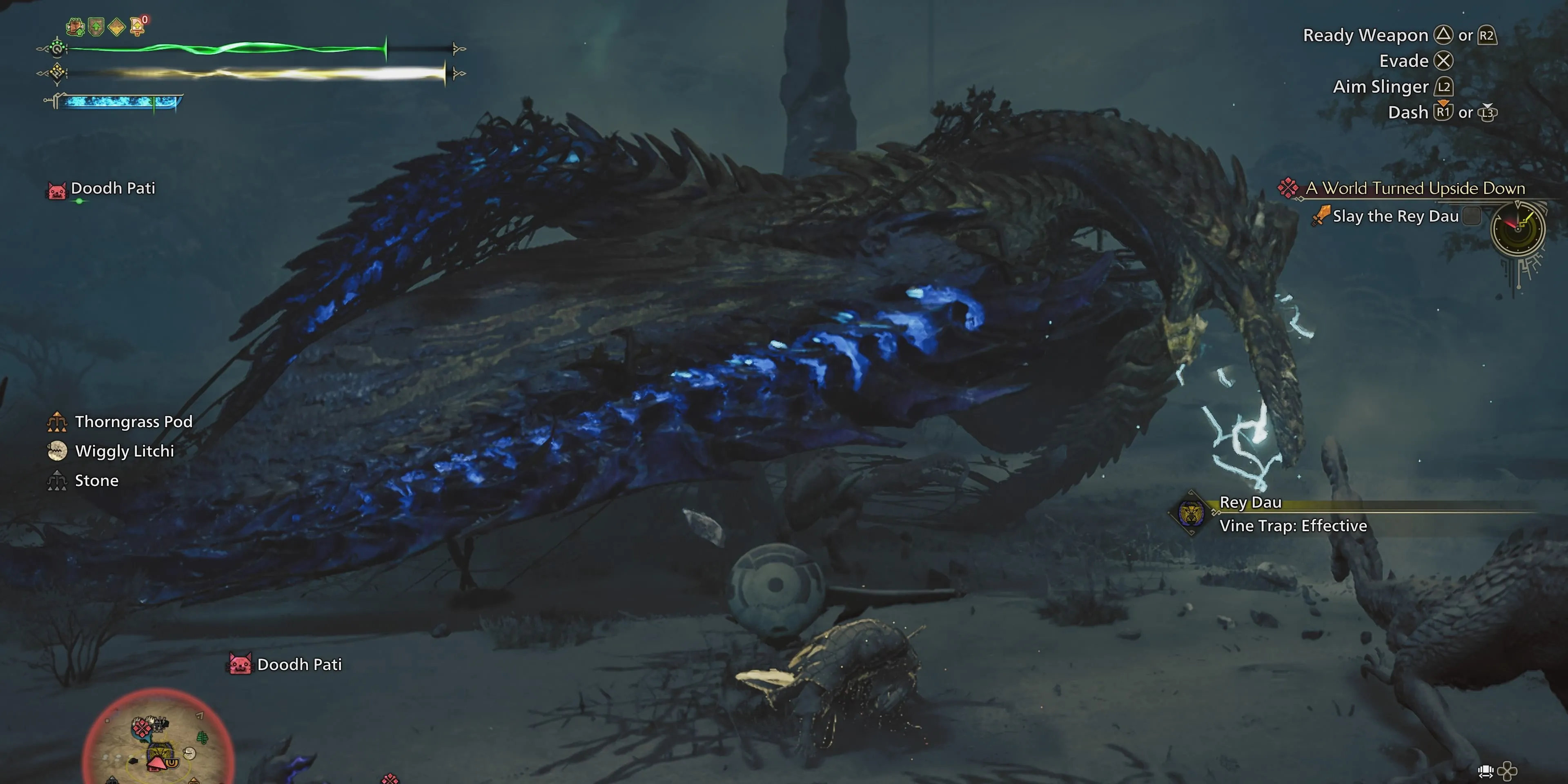 Thợ săn Monster Hunter Wilds dùng bẫy dây leo khống chế quái vật Rey Dau