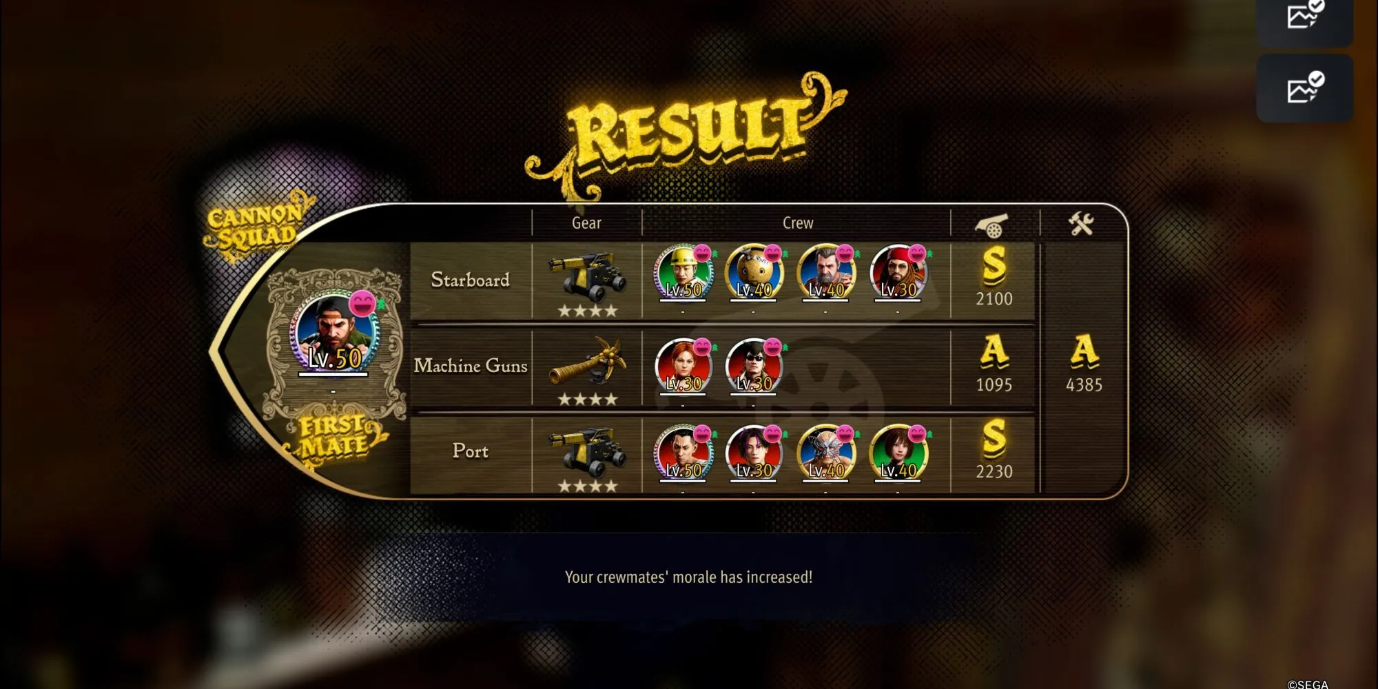 Thuyền trưởng Majima và đồng đội chuẩn bị các biện pháp tăng tinh thần thuyền viên trong game Pirate Yakuza.