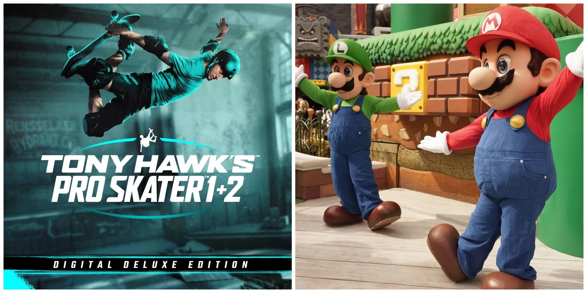 Tony Hawk bên cạnh mô hình Super Nintendo World được tái hiện trong game THPS