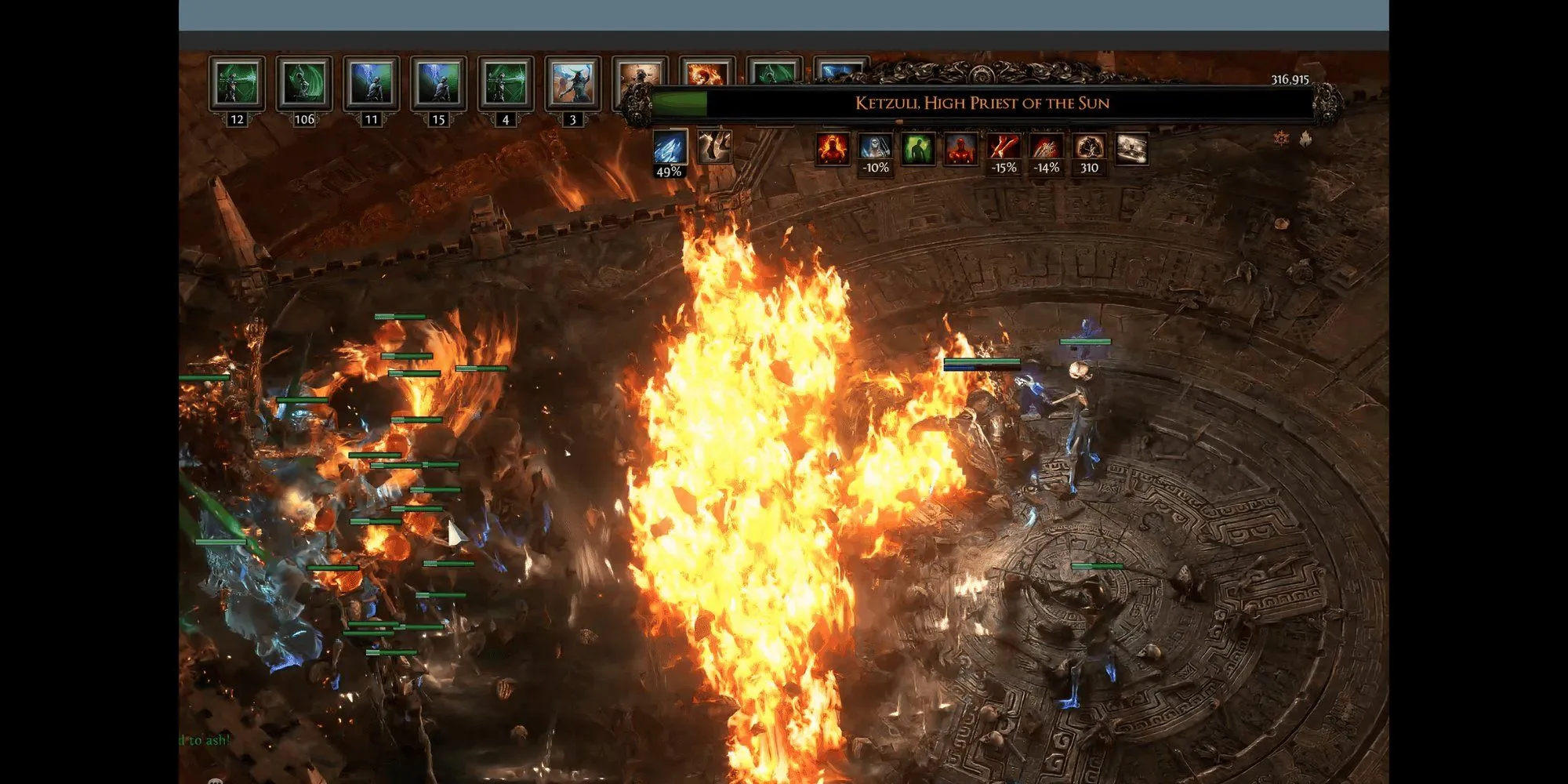 Totem Chiến Binh (Warrior) trong Path of Exile 2 đang gây sát thương diện rộng (AoE) bằng kỹ năng Sunder