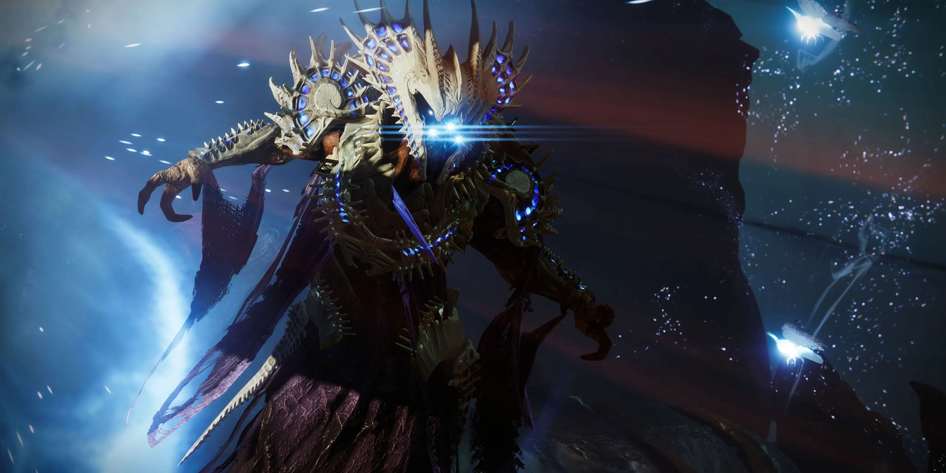 Trùm cuối Simmumah Ur-Nokru trong dungeon Ghosts of the Deep, đứng gần xác Oryx