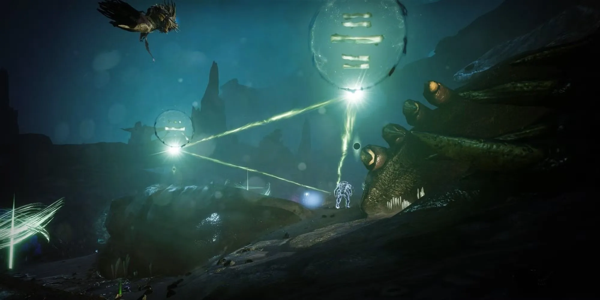 Vị trí các điểm nghi lễ phát sáng trên xác Oryx trong Màn 3 Ghosts of the Deep