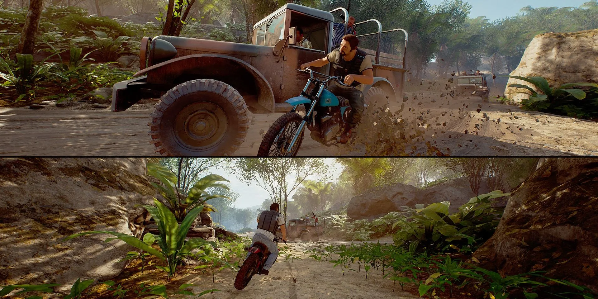 Vincent và Leo lái mô tô trong game co-op A Way Out