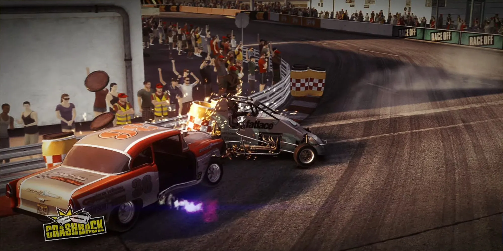Xe đua biến dạng nặng nề sau một cú va chạm mạnh trong Dirt Showdown