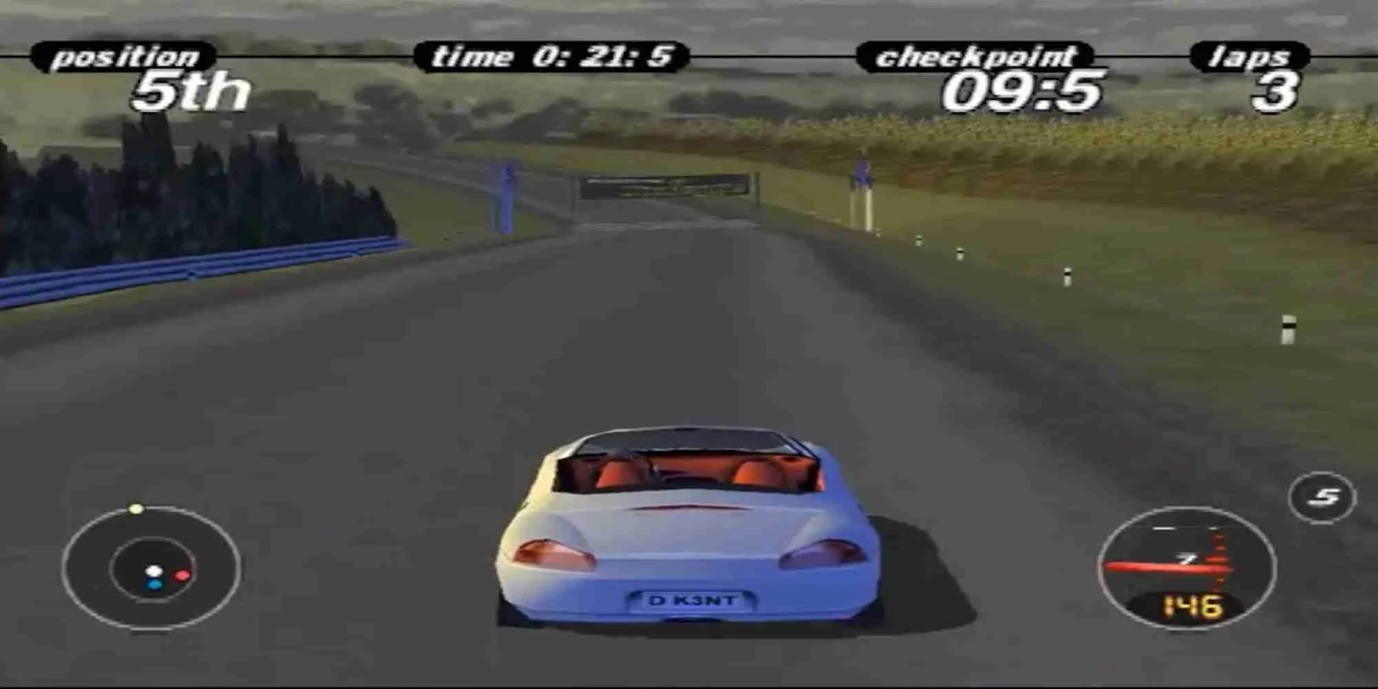 Xe Porsche Boxster màu vàng trong game đua xe Porsche Challenge trên PS1