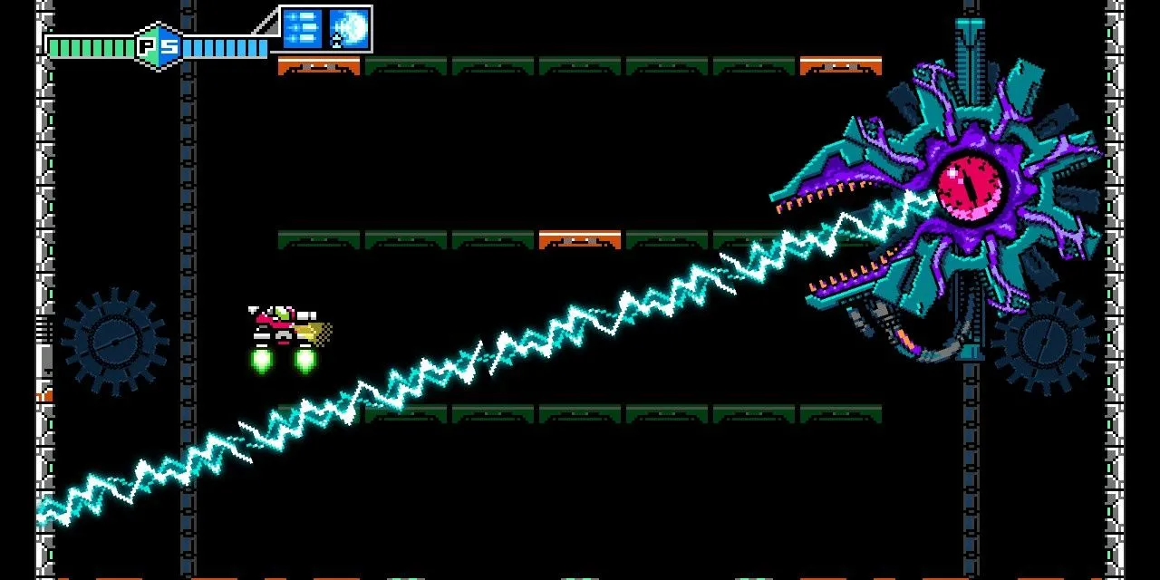 Xe tăng chiến đấu boss Central Gear trong game Blaster Master Zero đồ họa pixel