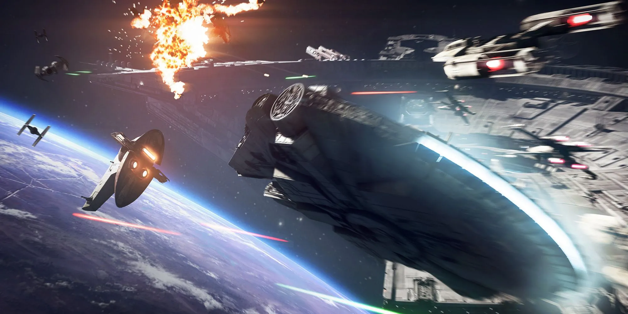 Cảnh chiến đấu ngoài không gian với Millennium Falcon trong Star Wars Battlefront 2, tựa game đang hồi sinh mạnh mẽ