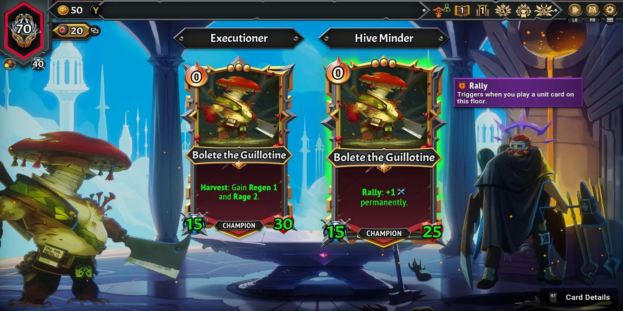 Giao diện nâng cấp Anh Hùng (Champion) trong Monster Train 2