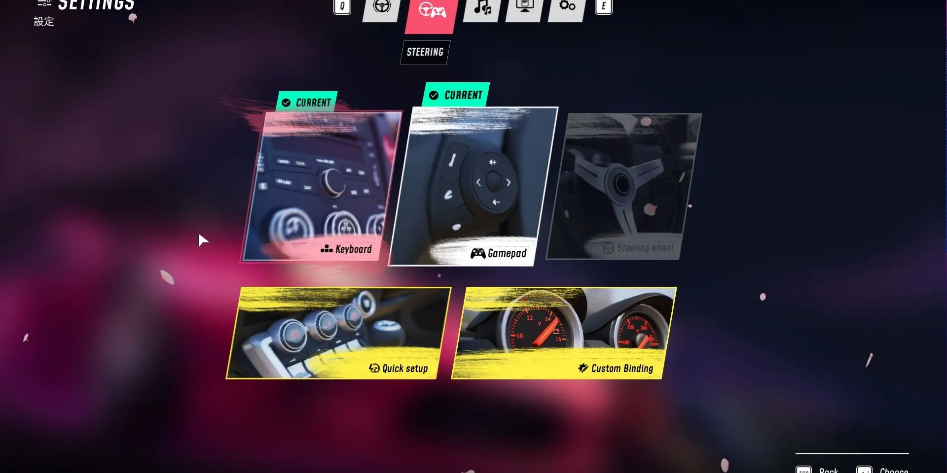 Menu cài đặt điều khiển lái trong JDM Japanese Drift Master.
