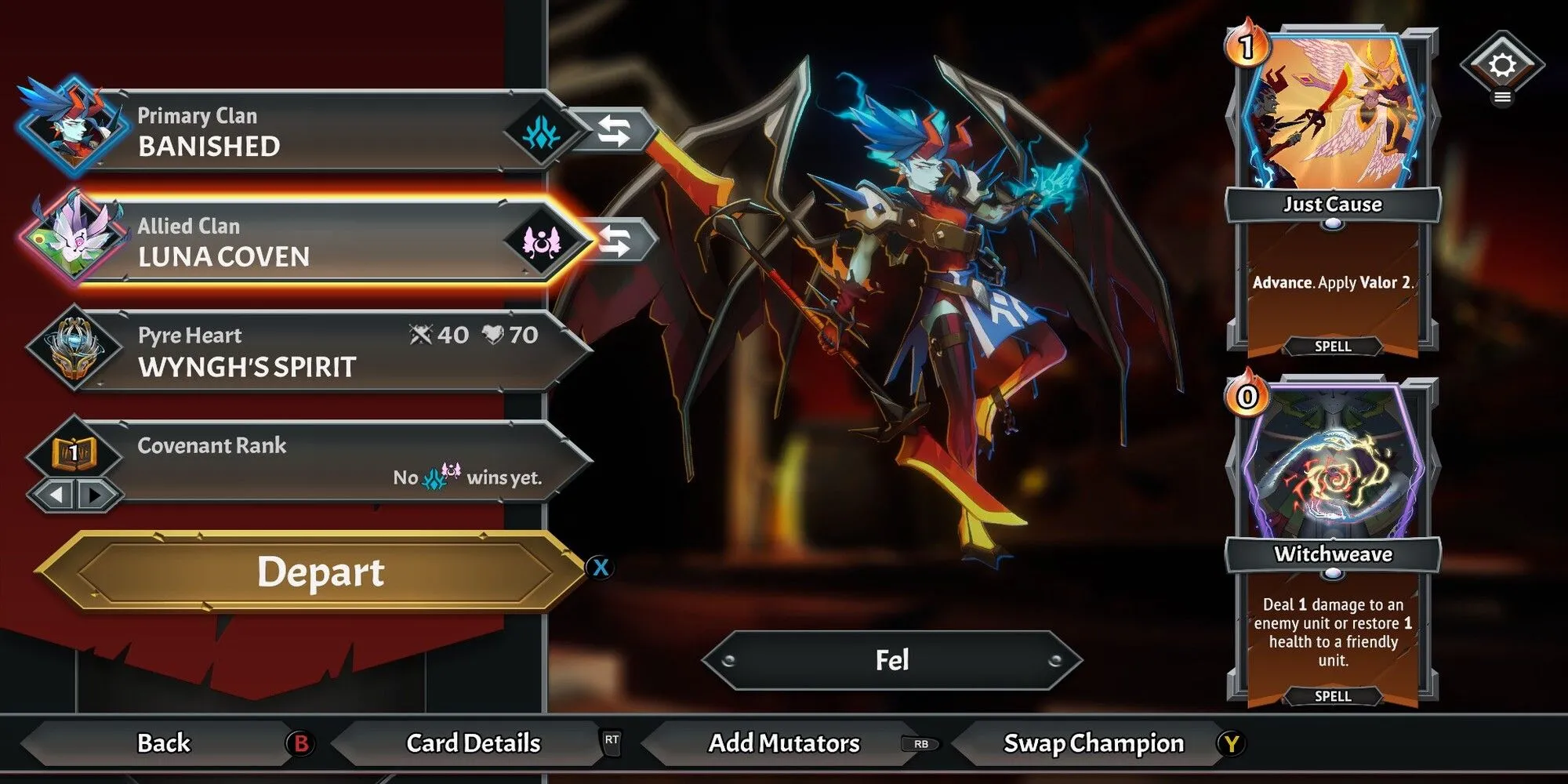 Menu lựa chọn Tộc (Clan) khi bắt đầu một lượt chơi Monster Train 2