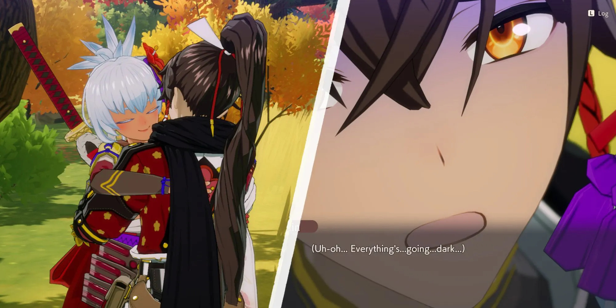 Nhân vật chính được Matsuri ôm chặt trong Rune Factory Guardians of Azuma.