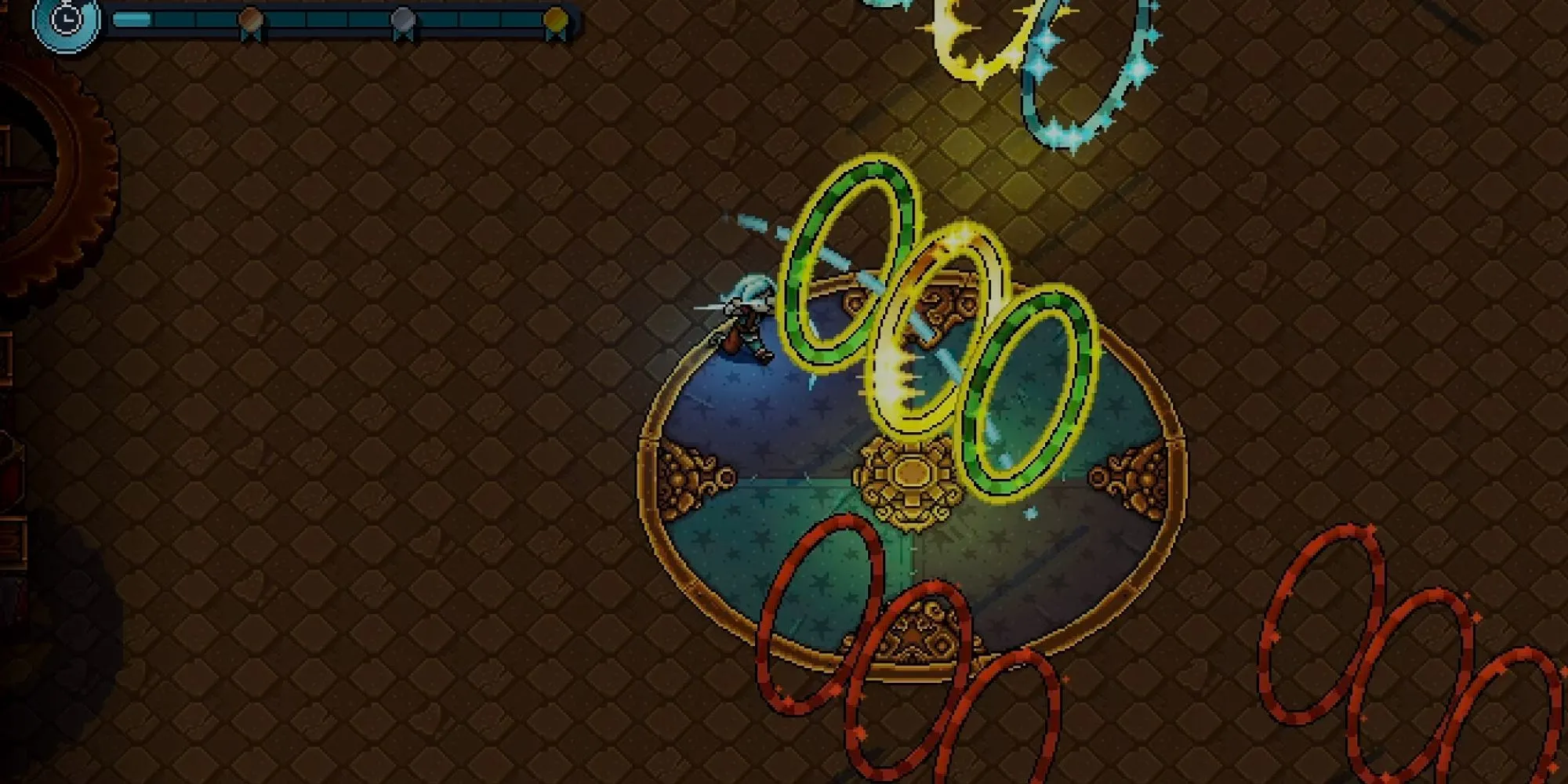 Nhân vật tham gia một minigame giải đố trong Sea of Stars Throes of the Watchmaker