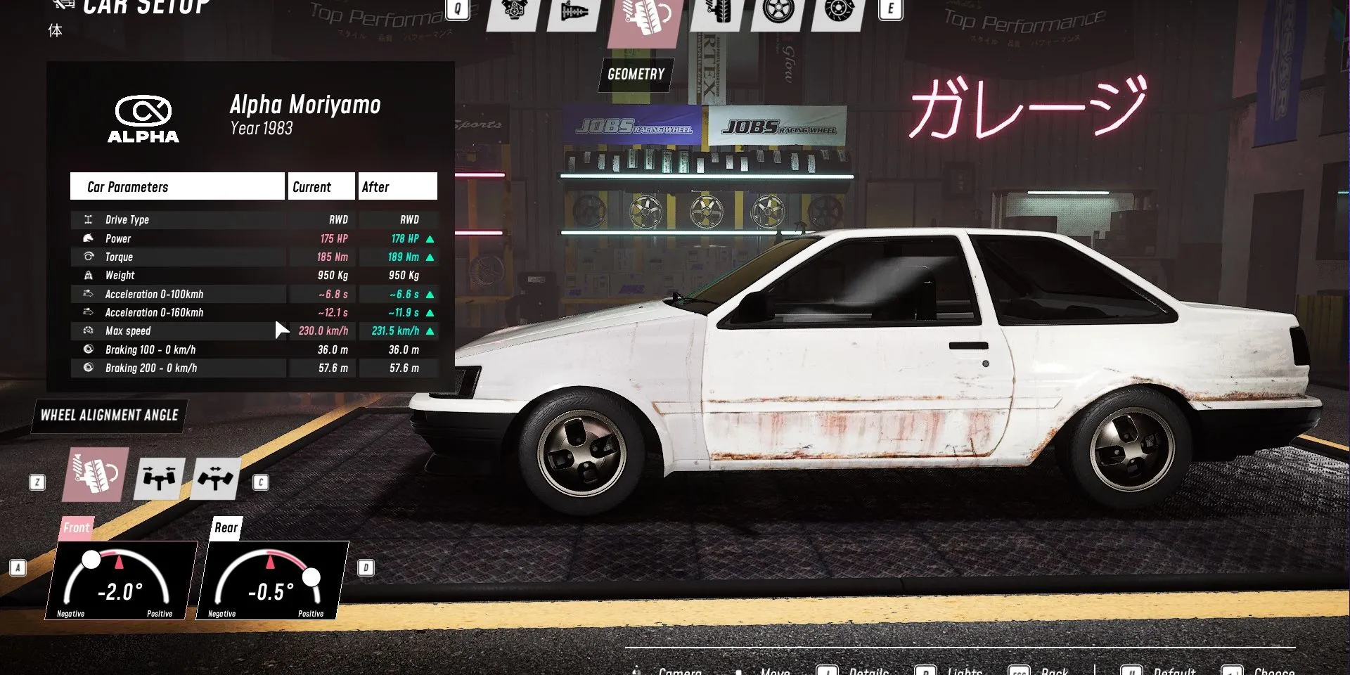 Thiết lập tùy chỉnh xe trong JDM Japanese Drift Master.