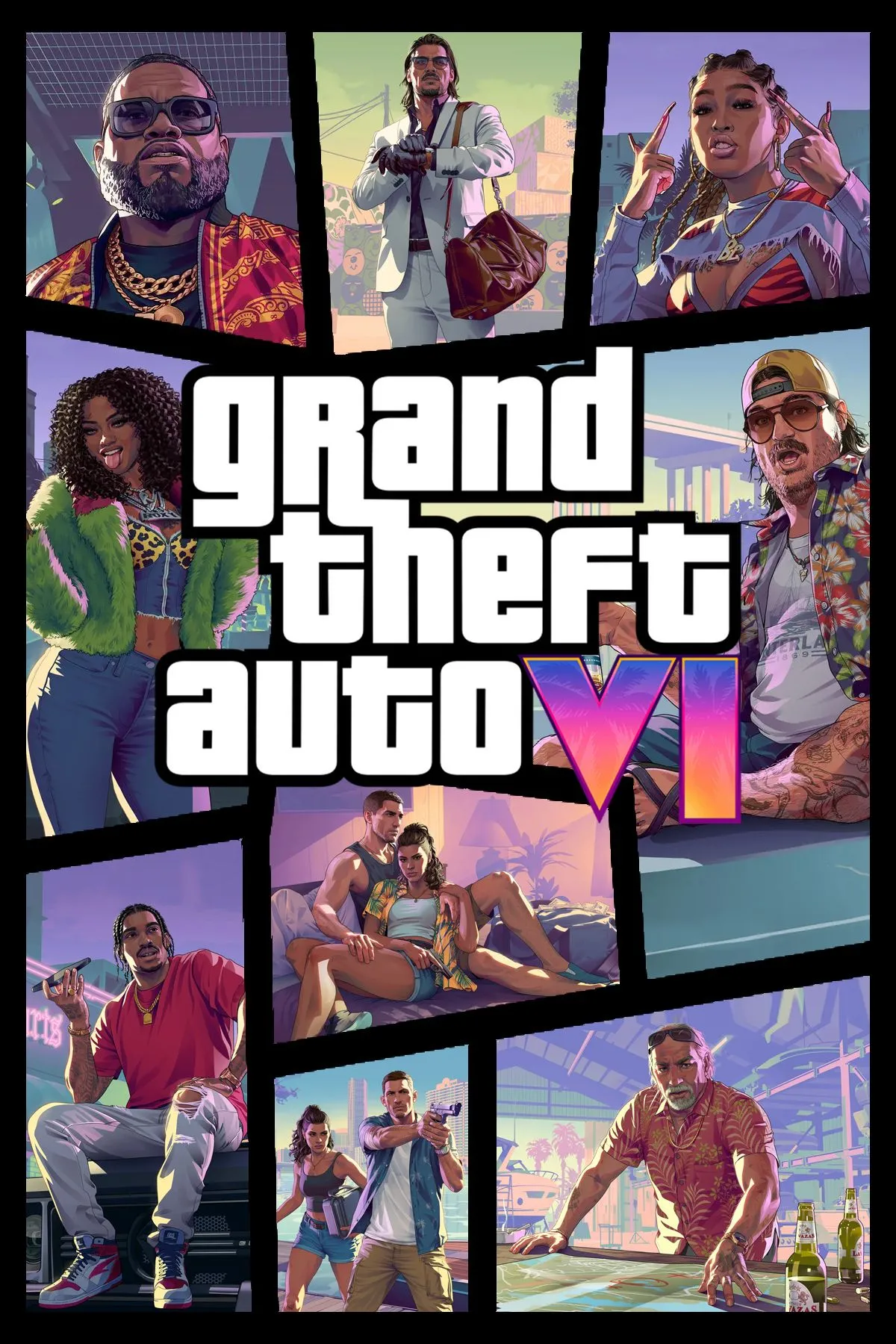 Ảnh bìa chính thức Grand Theft Auto 6 khắc họa khung cảnh Vice City đầy màu sắc neon