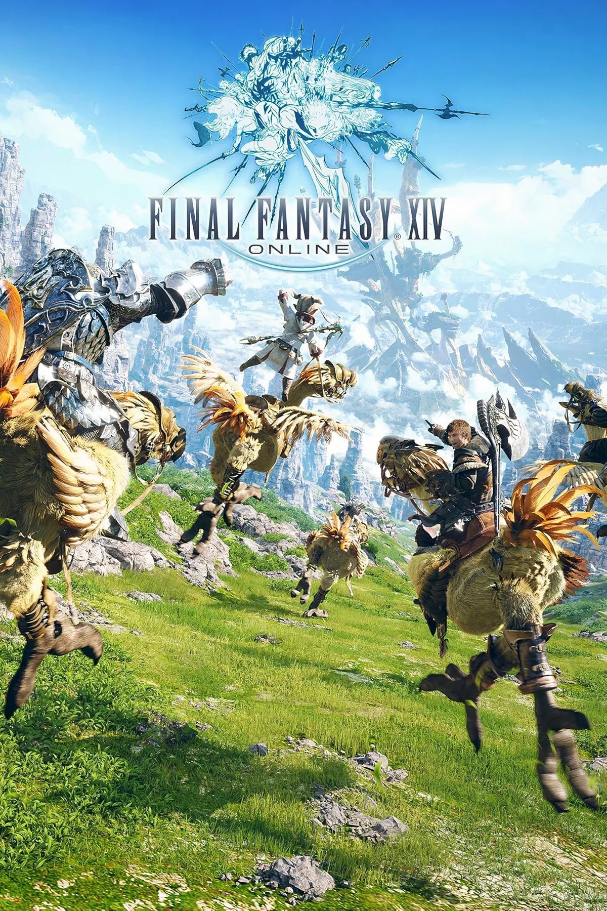 Artwork chính thức của Final Fantasy XIV, biểu tượng cho thế giới Eorzea rộng lớn và hành trình phiêu lưu không ngừng nghỉ của game thủ.