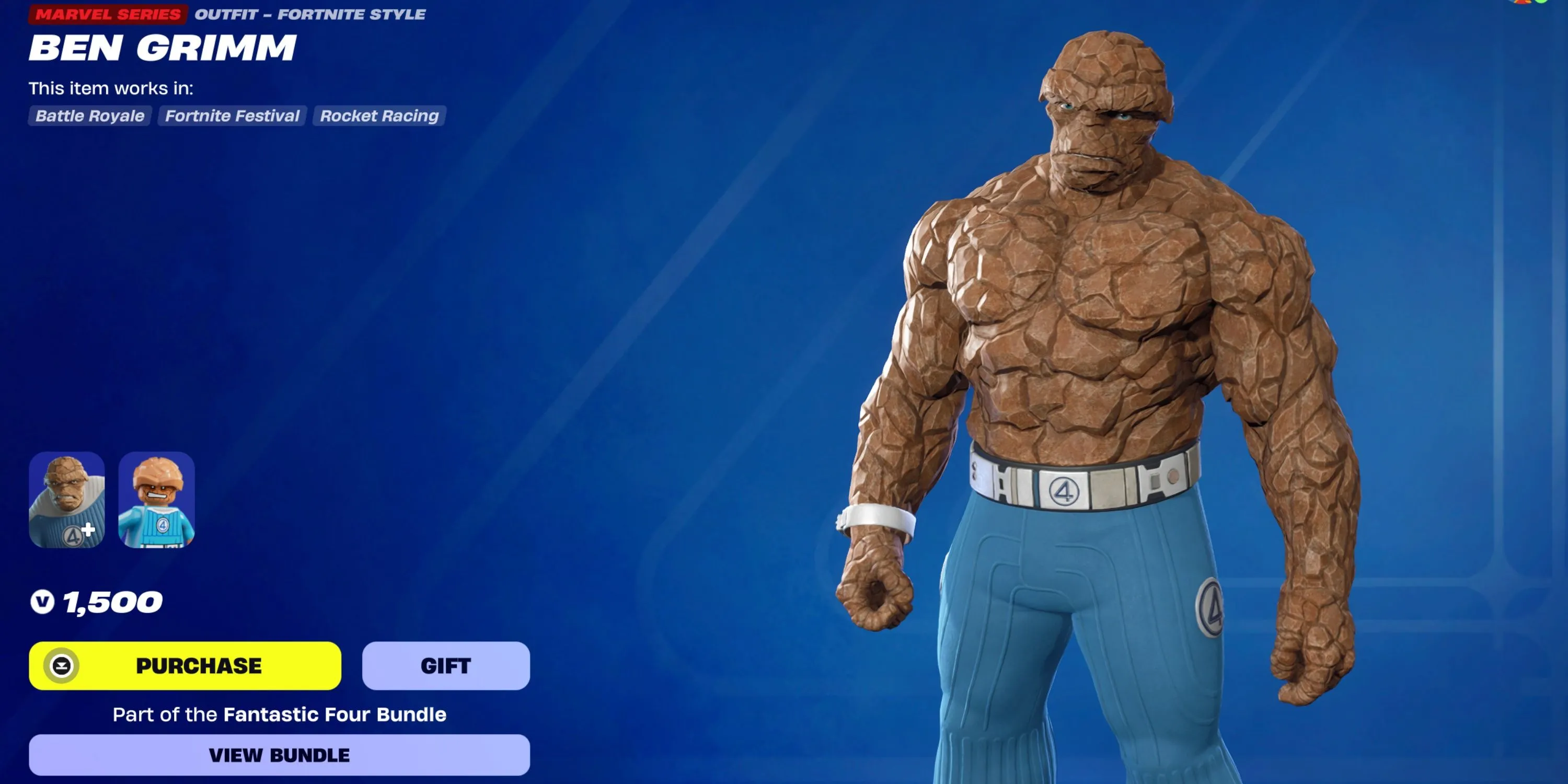 Ben Grimm trong trang phục The Thing của Fortnite